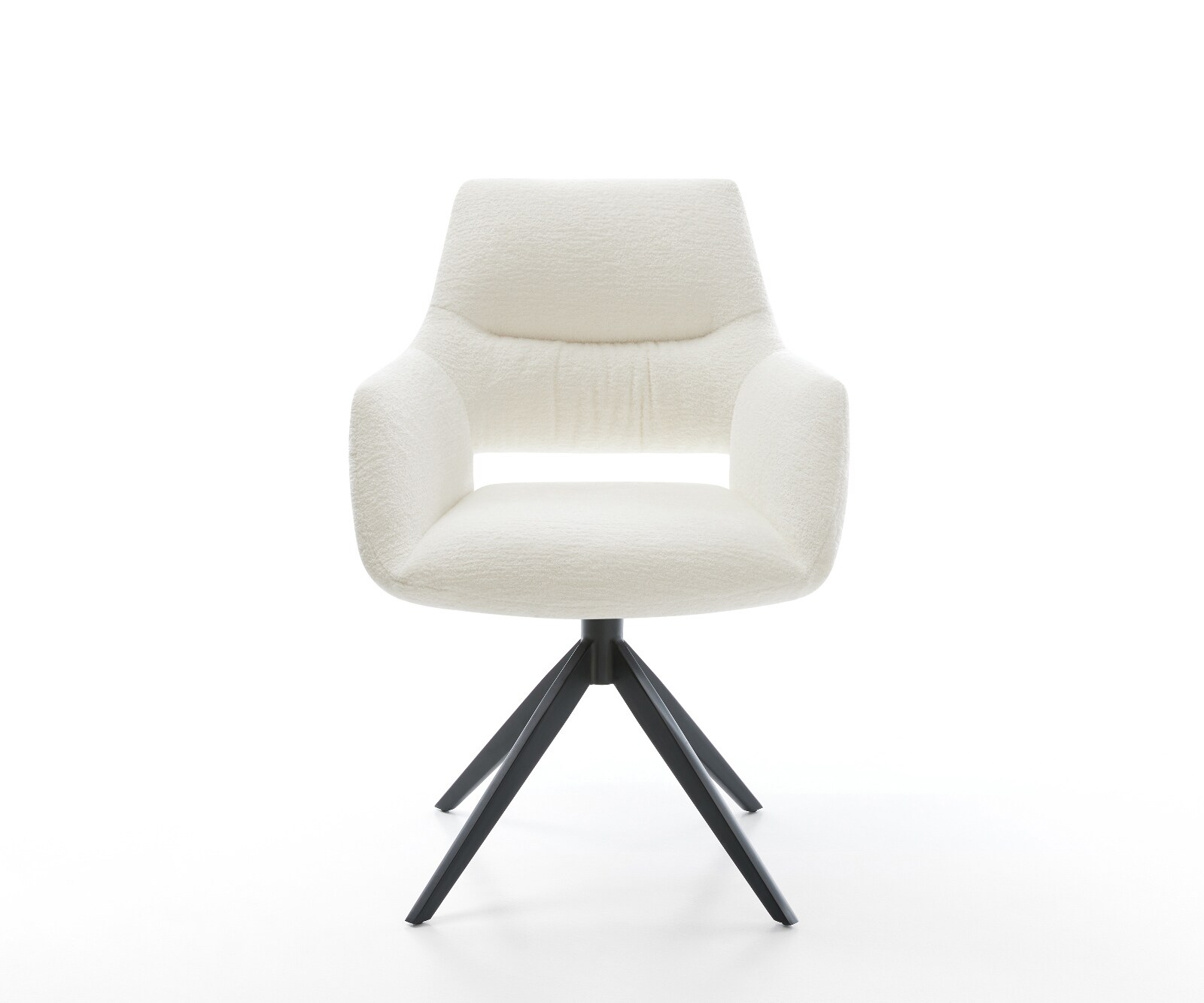 Drehstuhl Yago-Flex mit Armlehnen Bouclé Soft Beige Kreuzgestell breit Schwarz 360° drehbar Wippfunktion Taschenfederkern 1