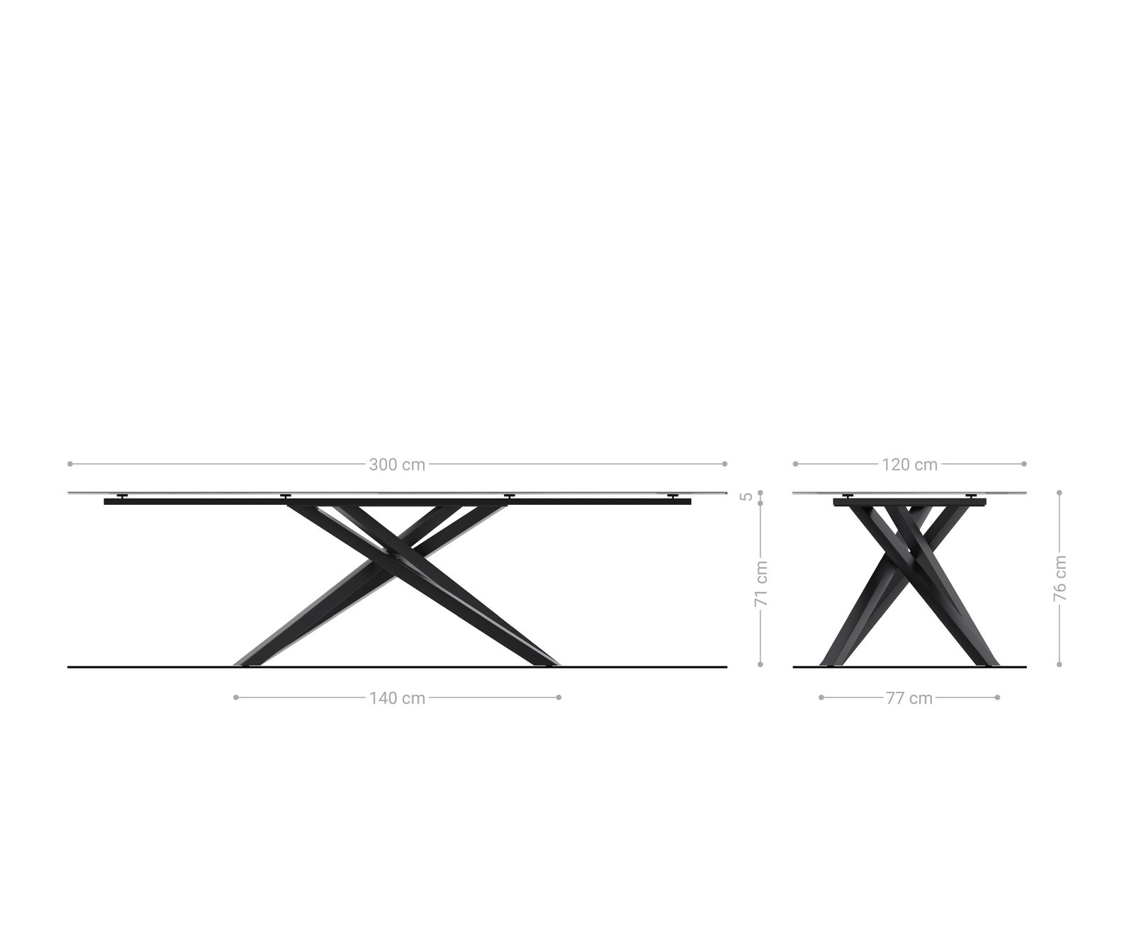 Esstisch Edge Boot 300x120 cm Keramik Laminam® Sabbia Eichefarbig Kreuzgestell Rechteck Edelstahl Graphit 7