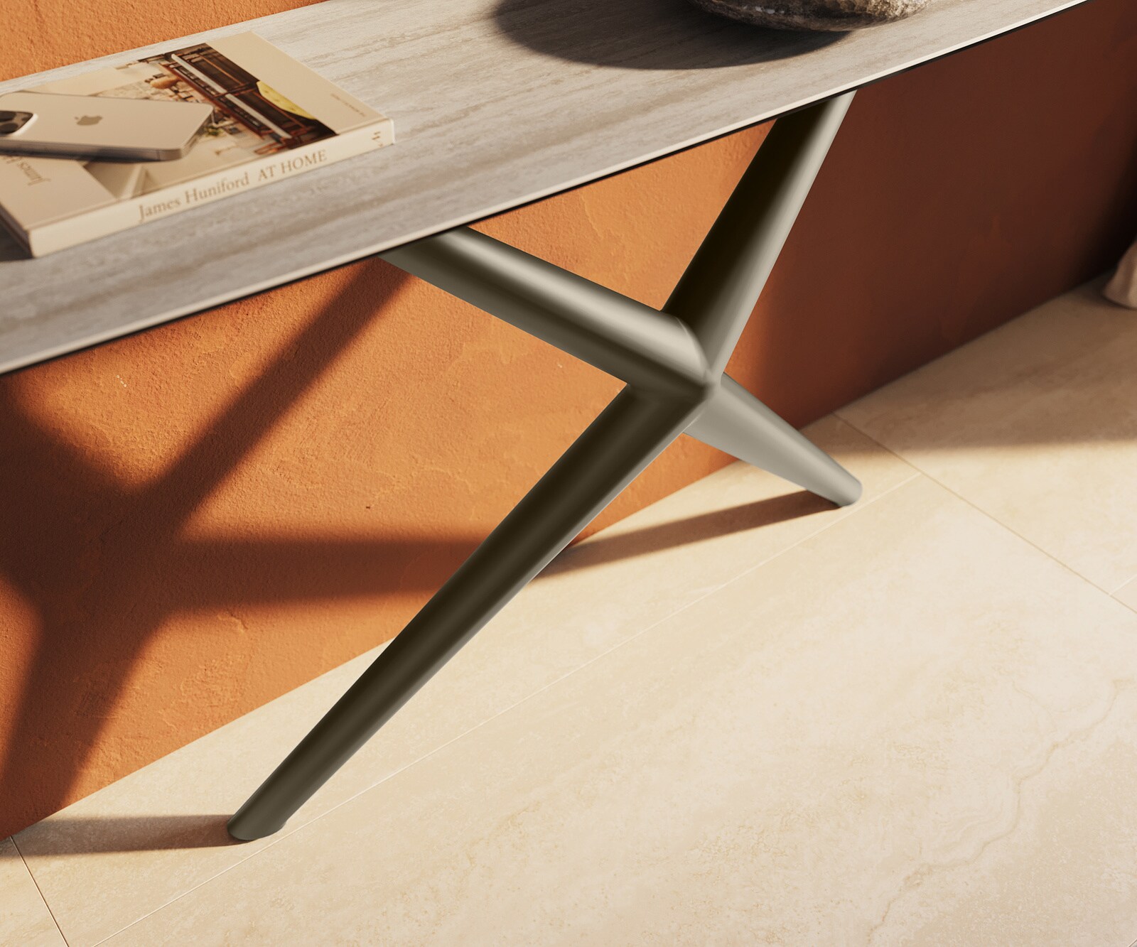 Konsolentisch Edge Boot 180x40 cm Keramik Laminam® Travertino Bianco Creme-Weiß Estelo Metall Effektfinish Titan 5