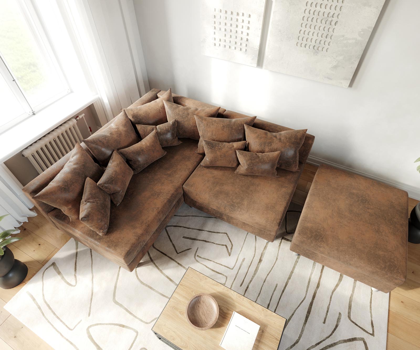 Ecksofa Clovis Braun Antik Optik Hocker Ottomane Links Modulsofa 3