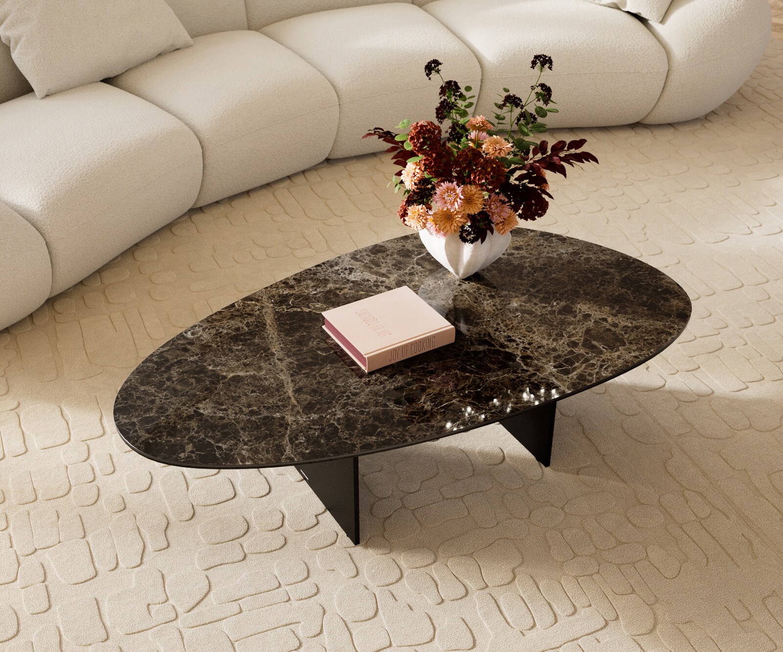Couchtisch Edge Oval 140x75 cm Keramik Emperador Extra Lucidato Dunkelbraun Salto Metall Schwarz 4