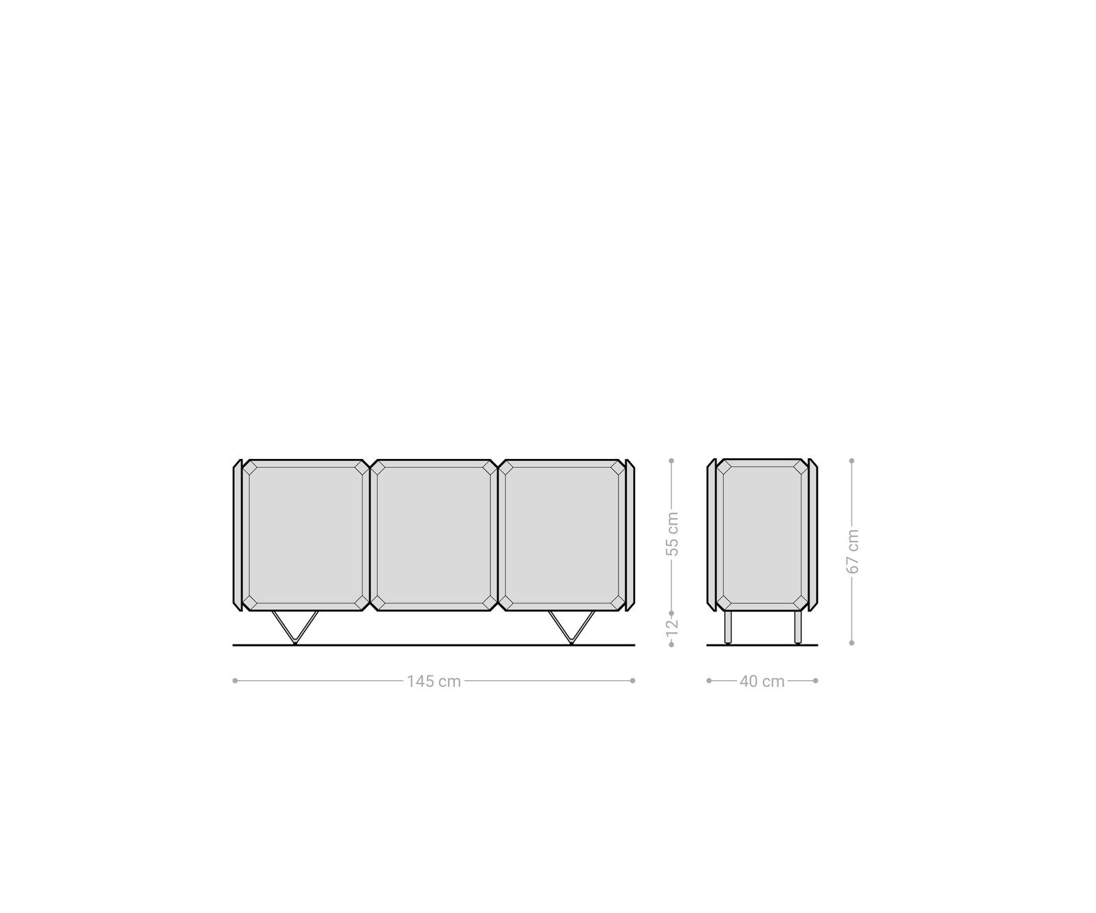 Sideboard Kiano 145 cm Akazie Natur 3 Türen V-Fuß Schwarz Raumteiler 9