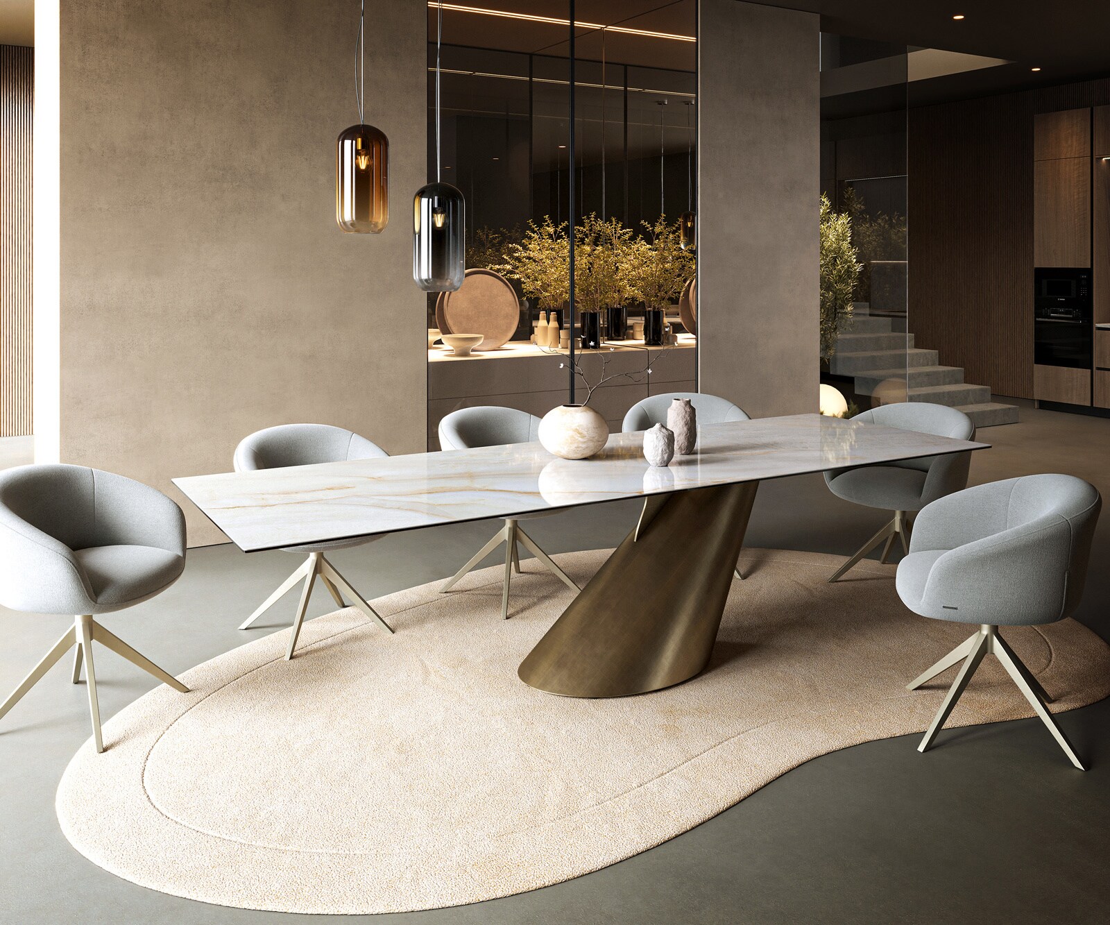 Esstisch Edge 300x100 cm Keramik Onyx Pearl Cono Metallic Gold 7