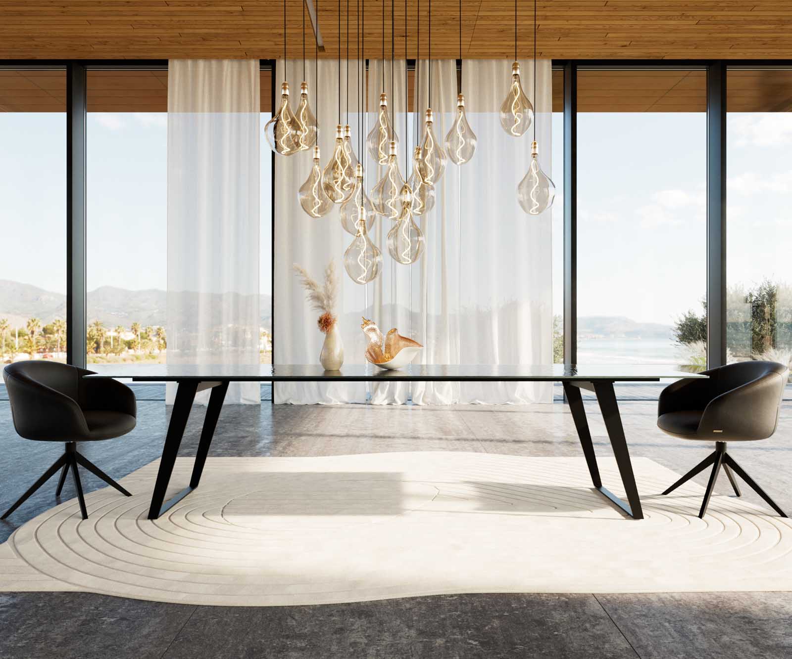 Esstisch Edge 300x100 Reliefglas Rauchschwarz 3D-Design Metall Schräg Schwarz 2 Esstisch Edge 300x100 Reliefglas Rauchschwarz 3D-Design Metall Schräg Schwarz 2