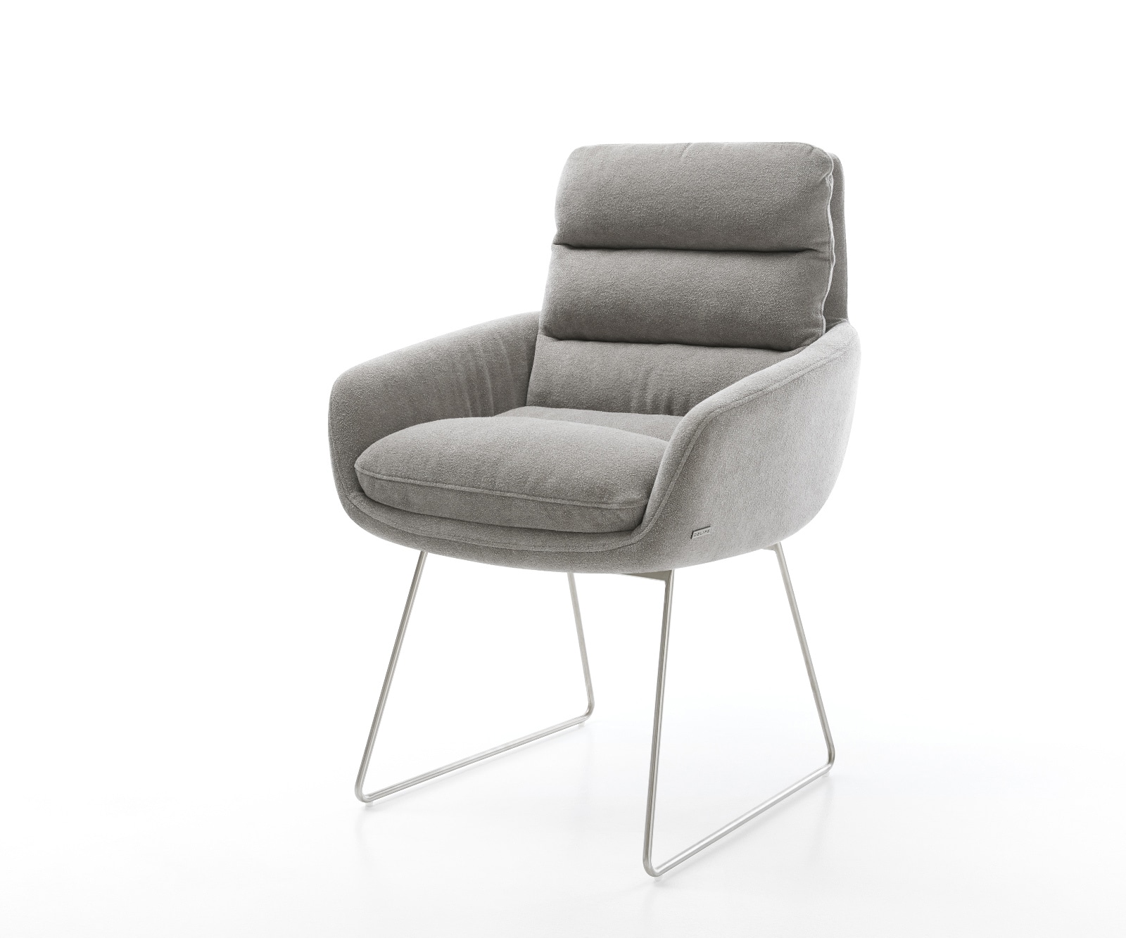 Esszimmerstuhl Abelia-Flex mit Armlehnen Strukturstoff Soft Grau Kufengestell Edelstahl