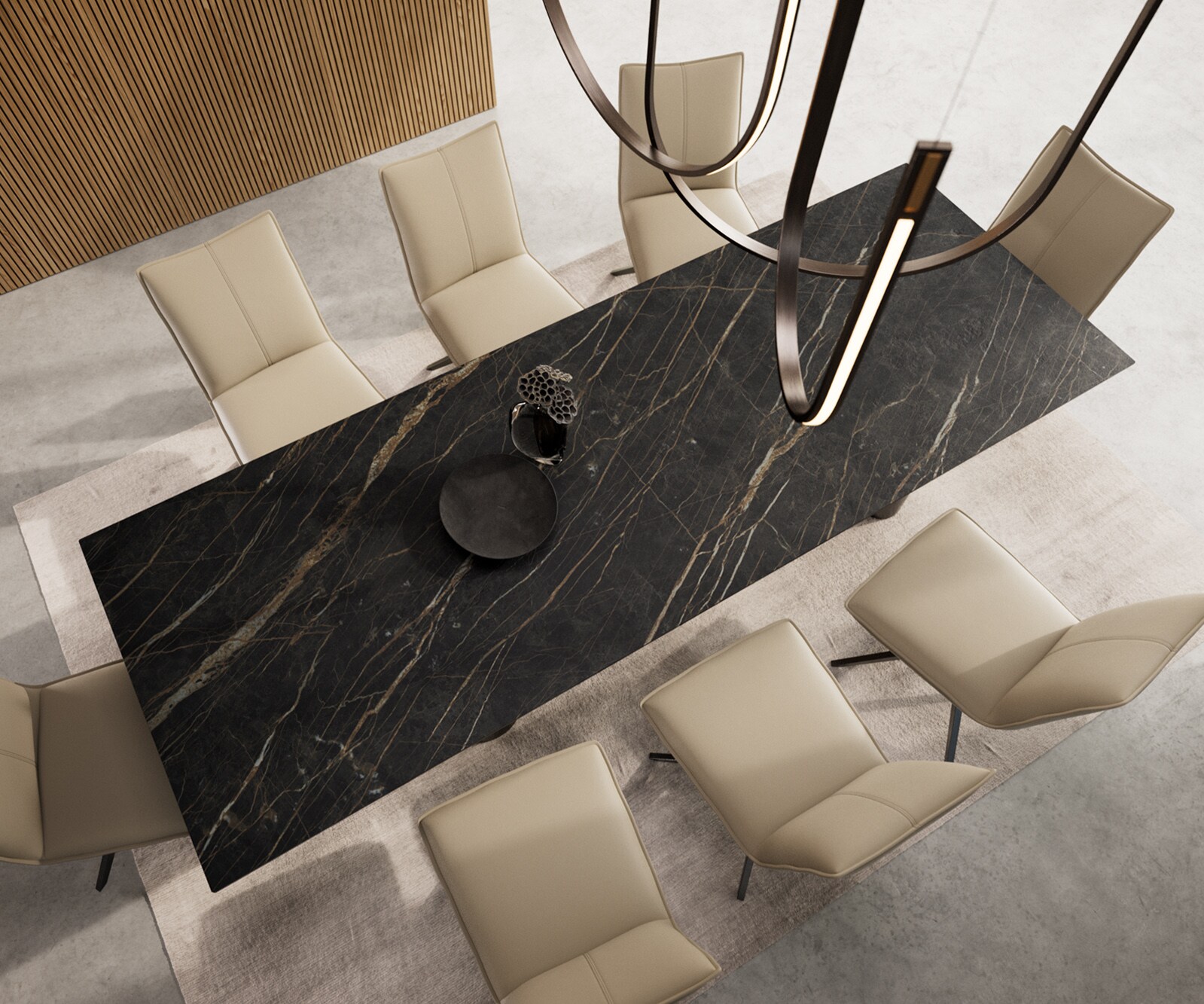 Esstisch Edge 300x100 Keramik Laminam®Noir Desir Braun Pilier Edelstahl Graphit 5
