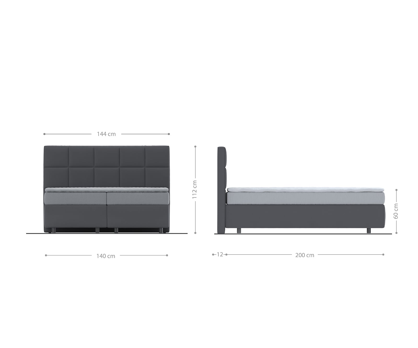 Boxspringbett Dream-Fine 140x200 cm Mikrofaser Grau mit TFK Matratze und Visco Topper 4 Boxspringbett Dream-Fine 140x200 cm Mikrofaser Grau mit TFK Matratze und Visco Topper 4