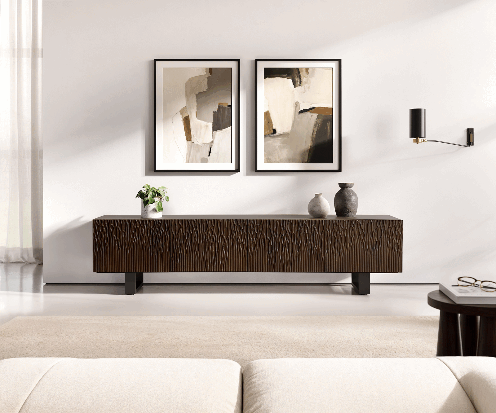 Lowboard Follia 200 cm Mango Braun 4 Türen Kufe Metall Schwarz 2