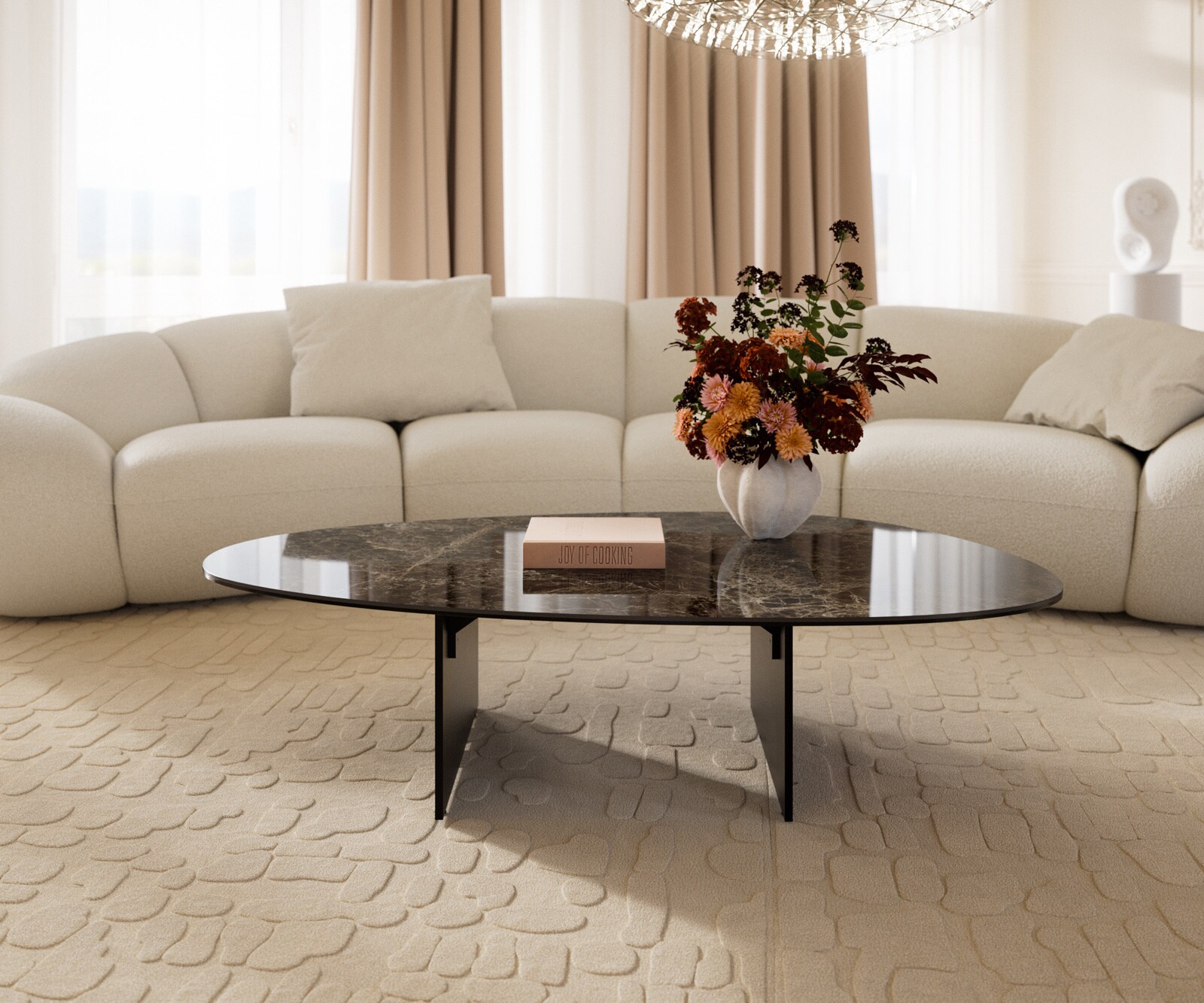 Couchtisch Edge Oval 140x75 cm Keramik Emperador Extra Lucidato Dunkelbraun Salto Metall Schwarz 2