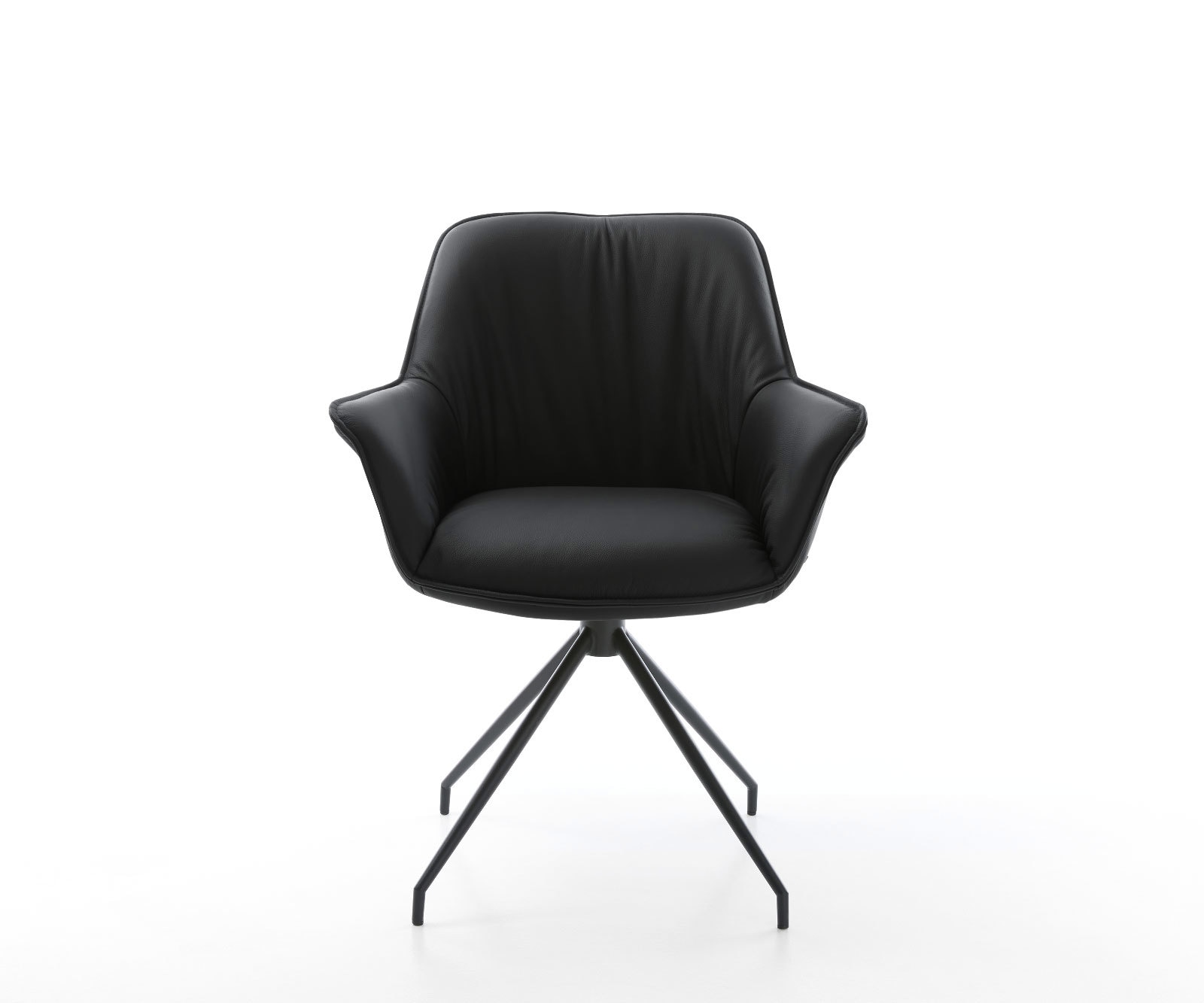 Esszimmerstuhl Keila-Flex mit Armlehnen Echt-Leder Schwarz Kreuzgestell konisch Schwarz 2