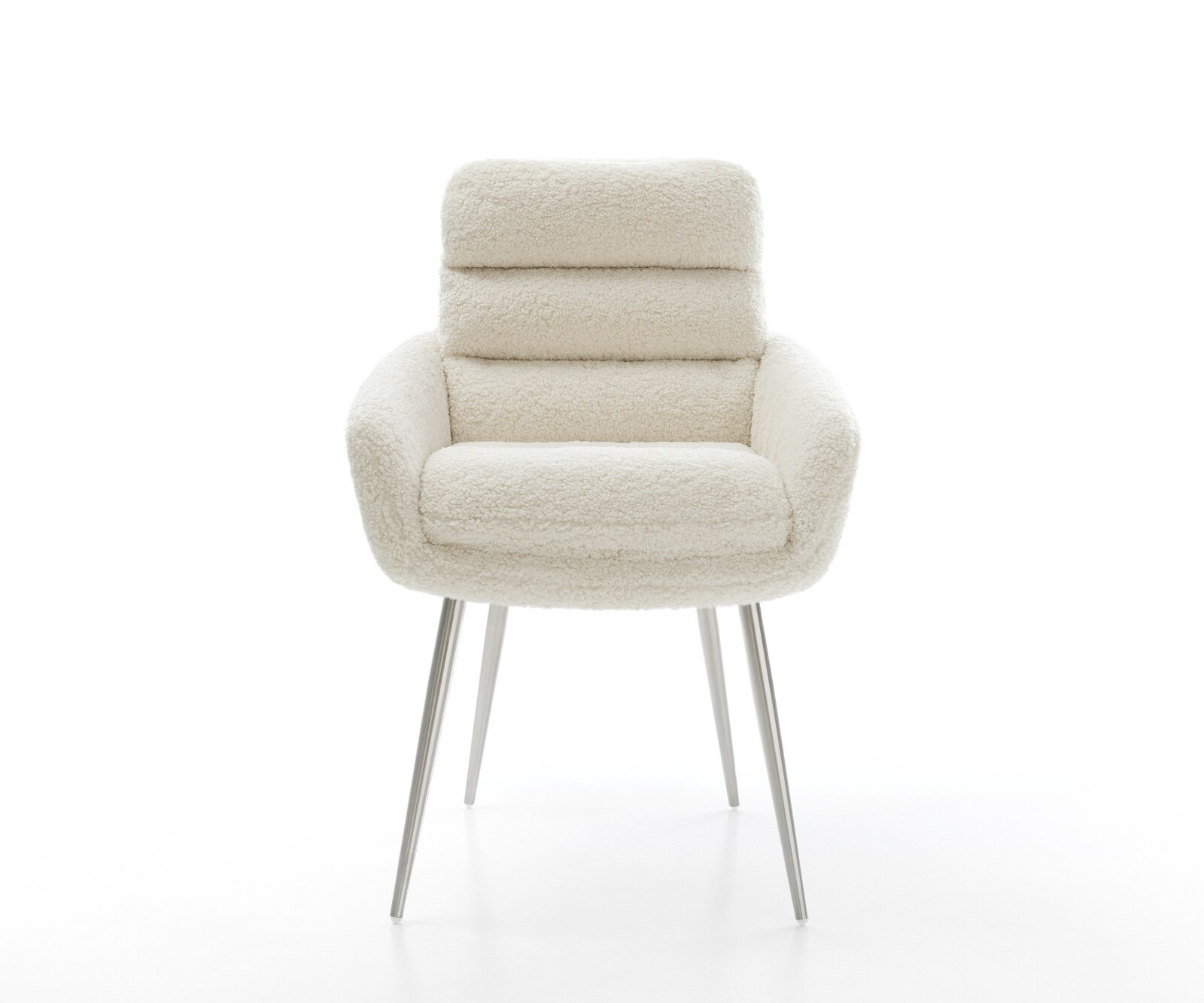 Esszimmerstuhl Abelia-Flex mit Armlehnen Teddystoff Beige 4-Fuß konisch Edelstahl 1