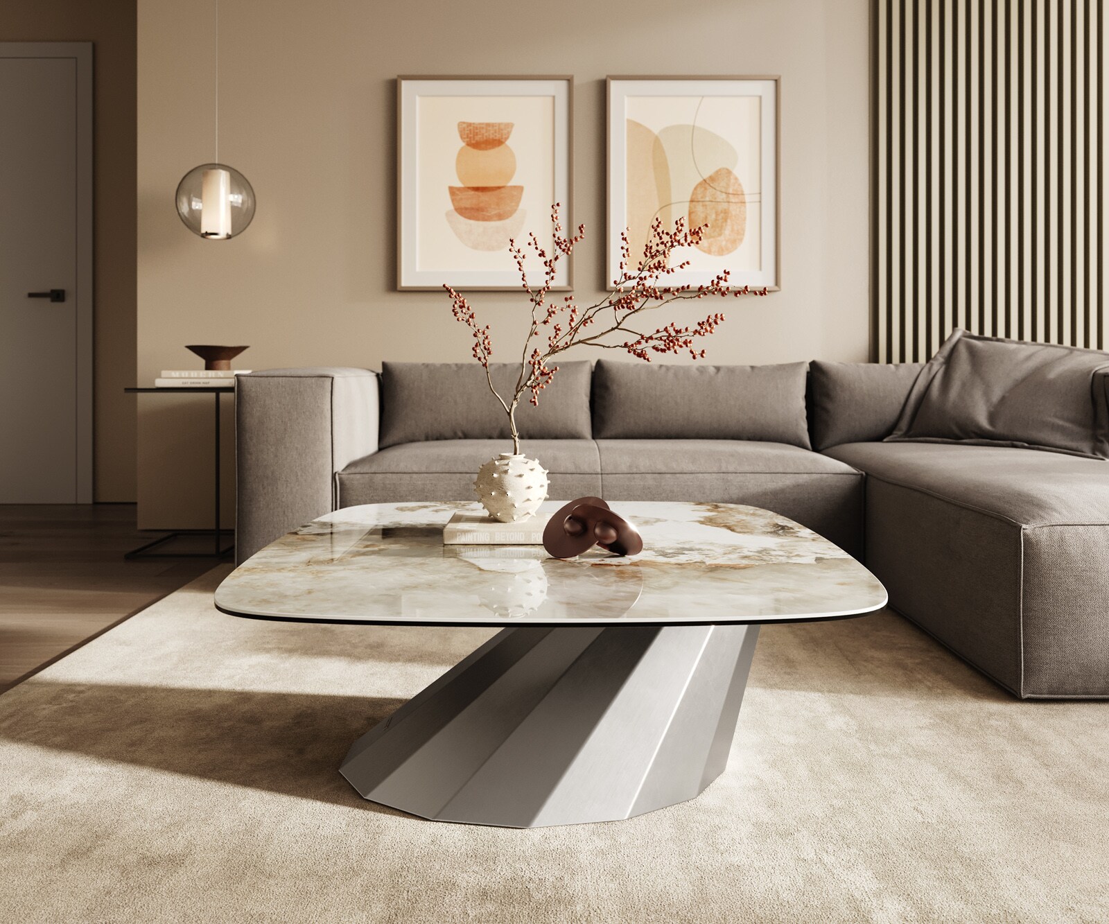 Couchtisch Edge Boot 90x90 cm Keramik Minas Melange Parabi Edelstahl gebürstet 1