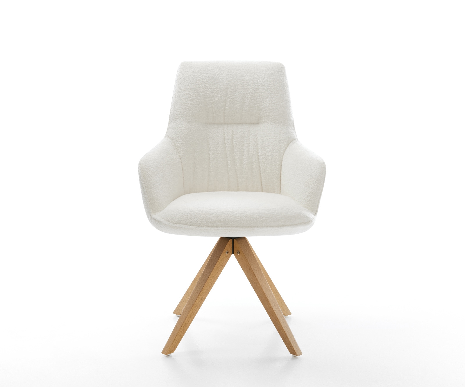 Drehstuhl Zelia-Flex mit Armlehnen Bouclé Soft Beige Holzgestell kantig Natur 180° drehbar Taschenfederkern 2