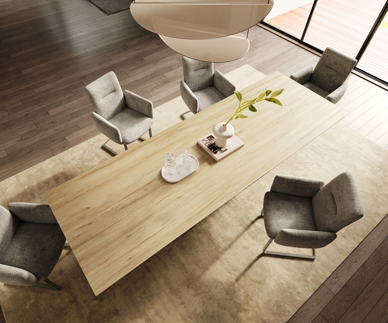 Esstisch Edge 300x100 Keramik Laminam® Sabbia Eichefarbig Pilier Metall Effektfinish Titan 3
