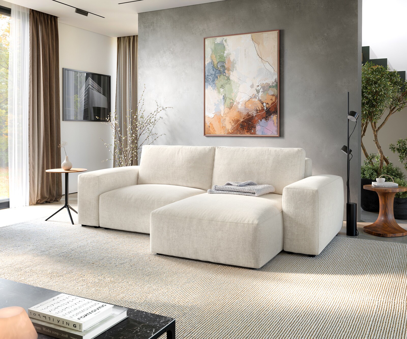 Ecksofa Lanzo 230x155 cm Strukturstoff Soft Beige Recamiere variabel