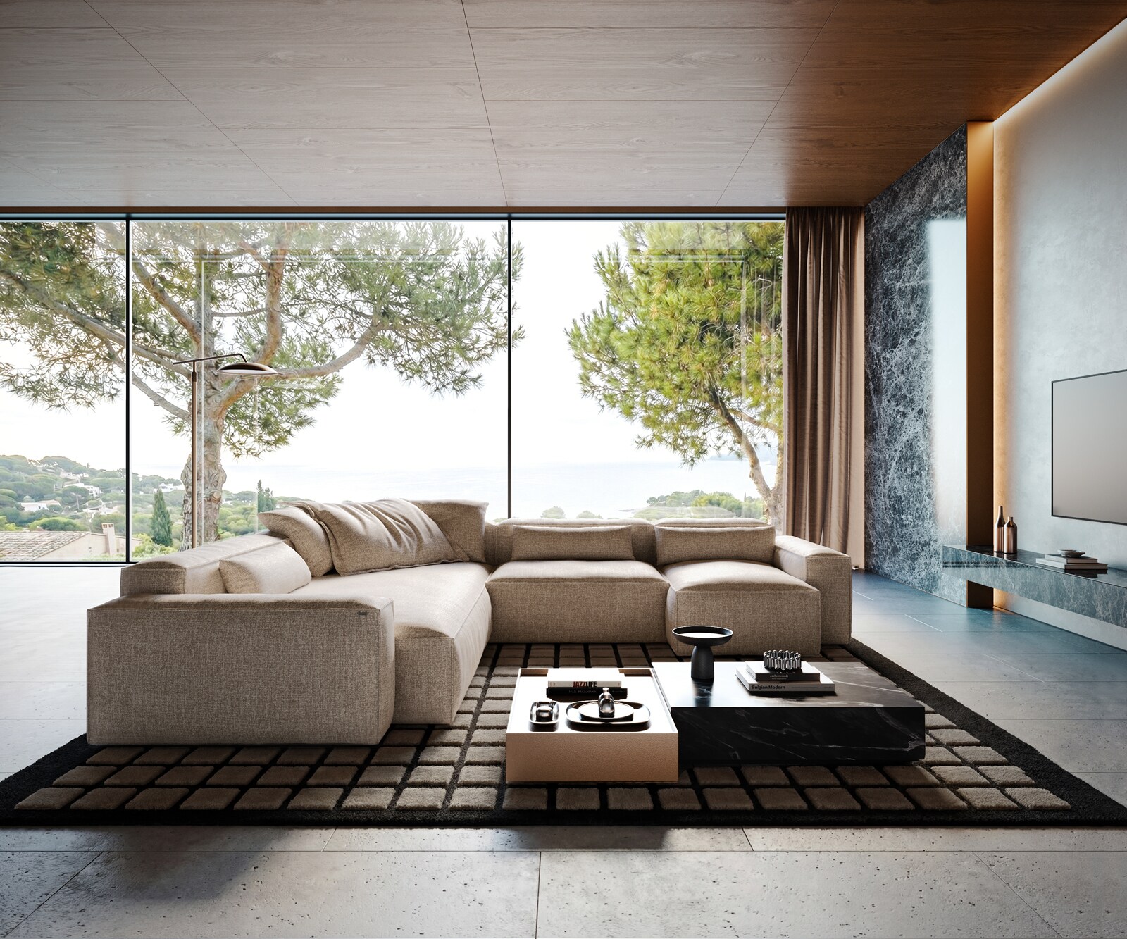 Wohnlandschaft Freestyle 360x290 cm Webstoff Soft Beige Kedernaht 3