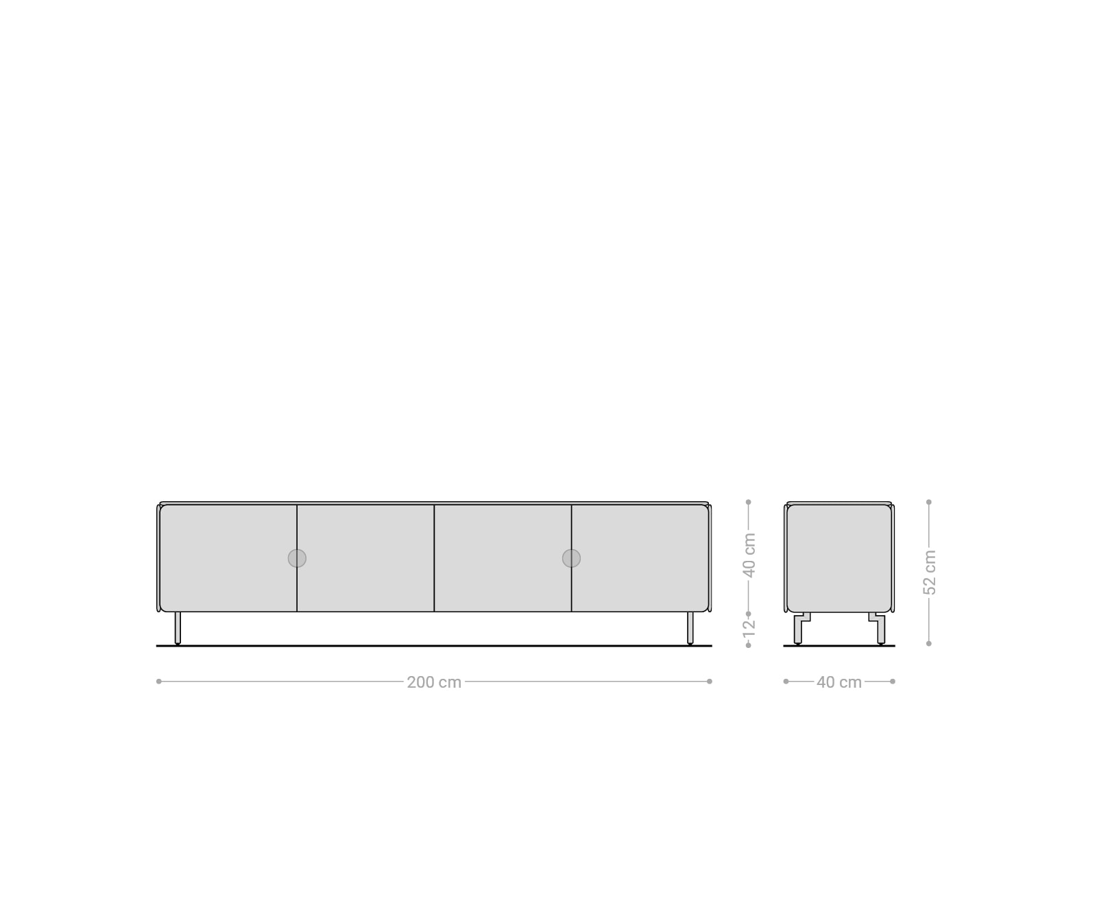 Lowboard Shavani 200 cm Akazie Natur 4 Türen Fuß Oval Edelstahl 8