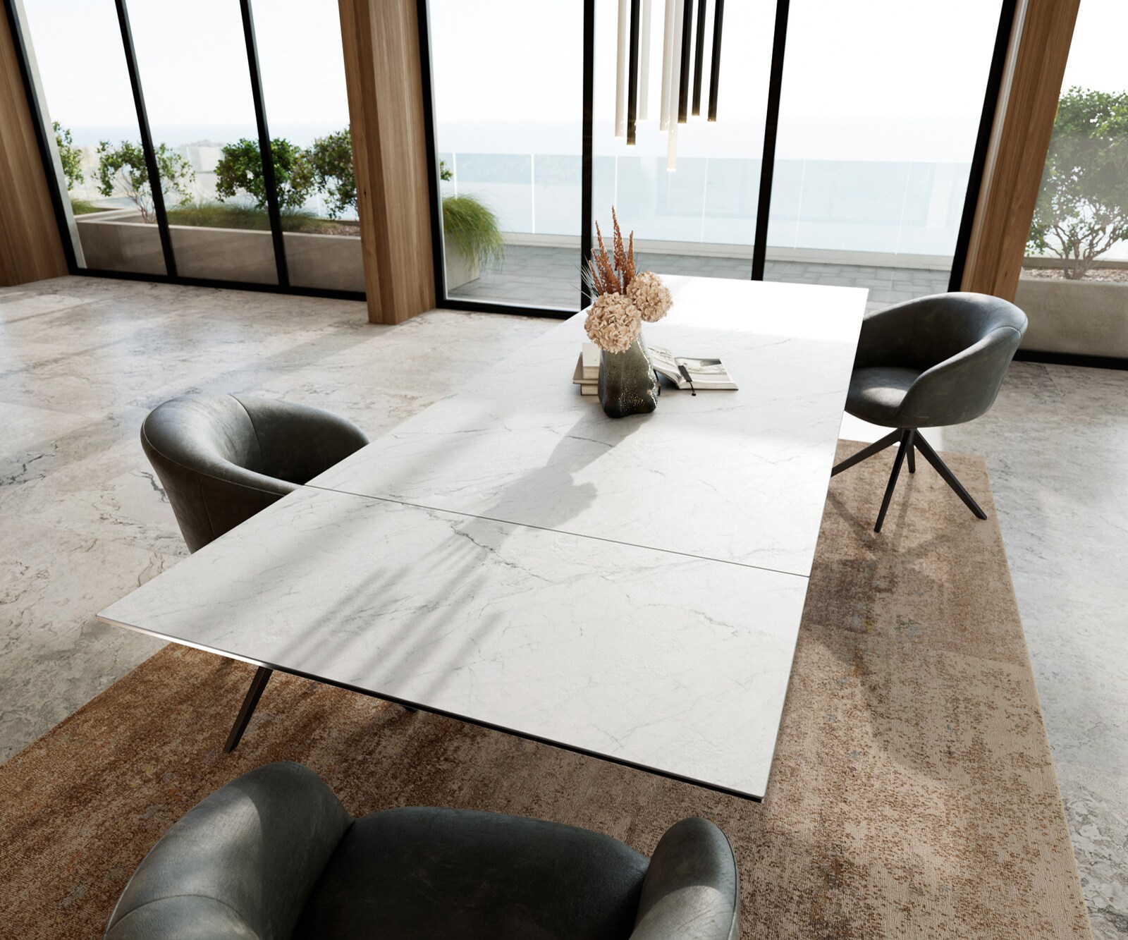 Esstisch Edge 200-300x100 cm Keramik Laminam® Statuarietto Weiß Infinity Metall Schwarz ausziehbar 7