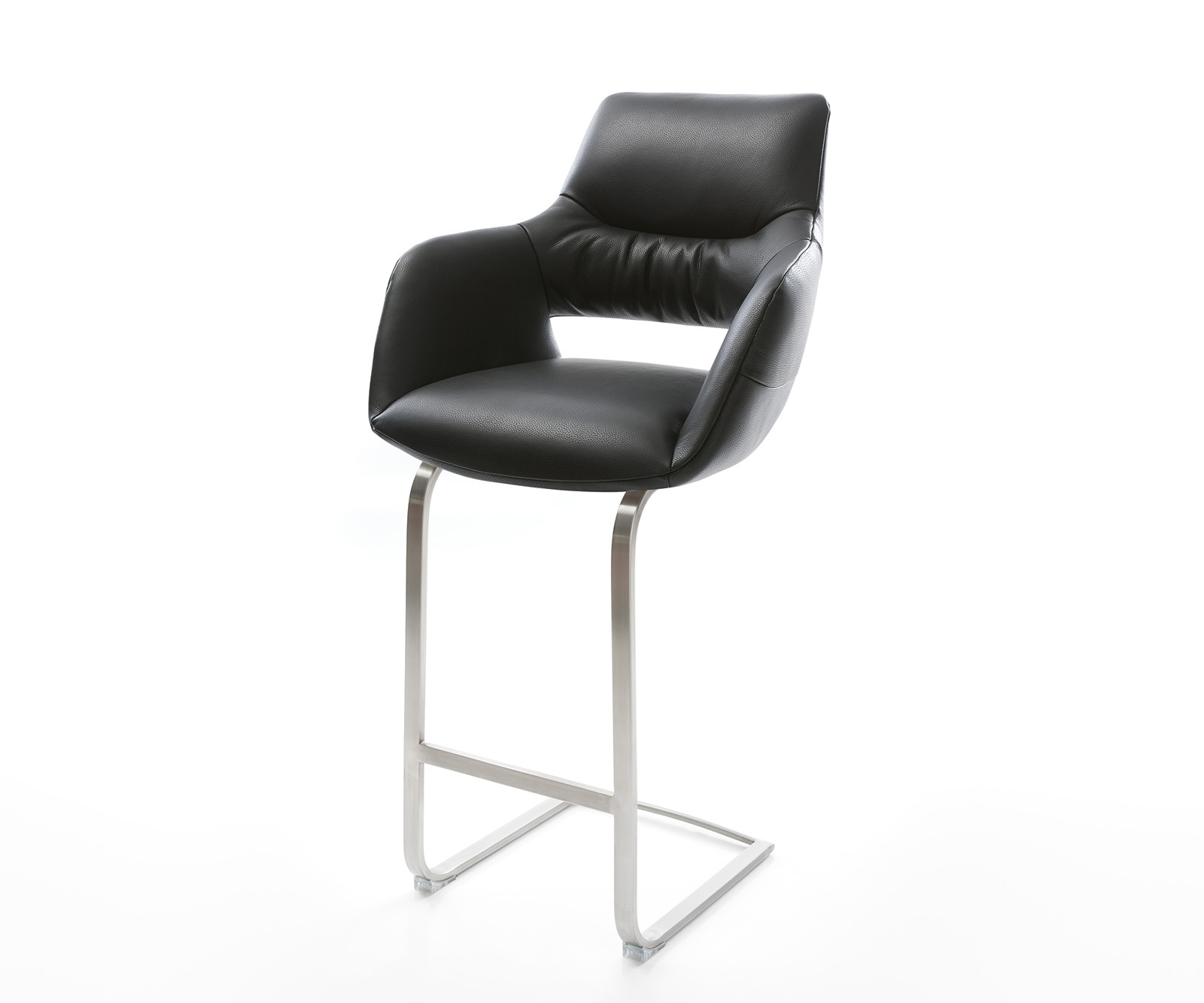 Barstuhl Yago-Flex Echt-Leder Schwarz Freischwinger flach Edelstahl Taschenfederkern