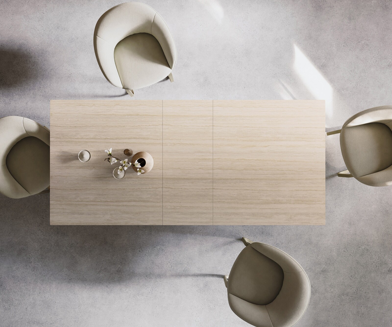 Esstisch Edge 180-220x100 Keramik Laminam® Travertino Bianco Creme-Weiß Infinity Metall Effektfinish Titan ausziehbar 5