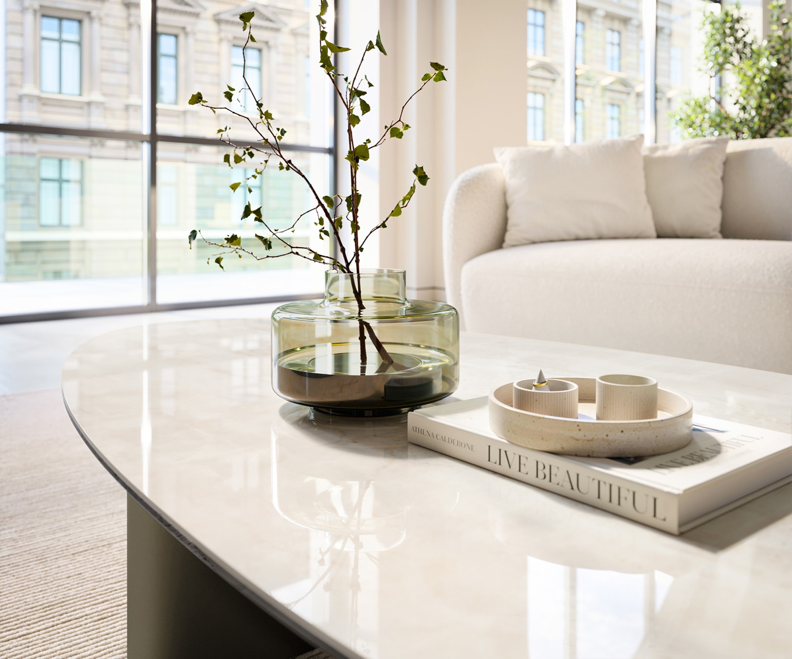 Couchtisch Edge Oval 140x75 cm Keramik Onyx Champagne Ovada Effektfinish Titan 5