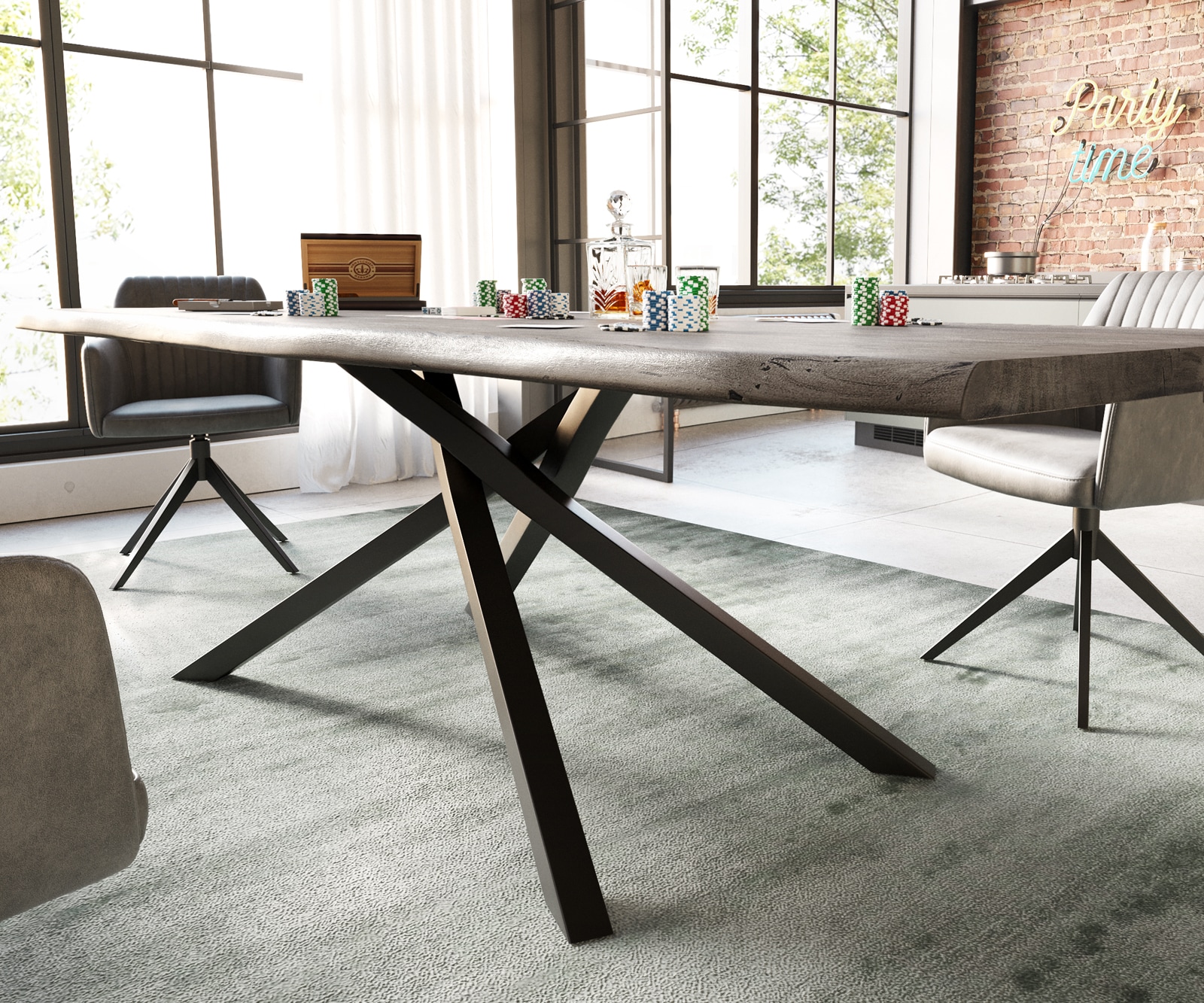 Esstisch Edge 260x100 Akazie Platin Kreuzgestell Rechteck Schwarz Live-Edge 5