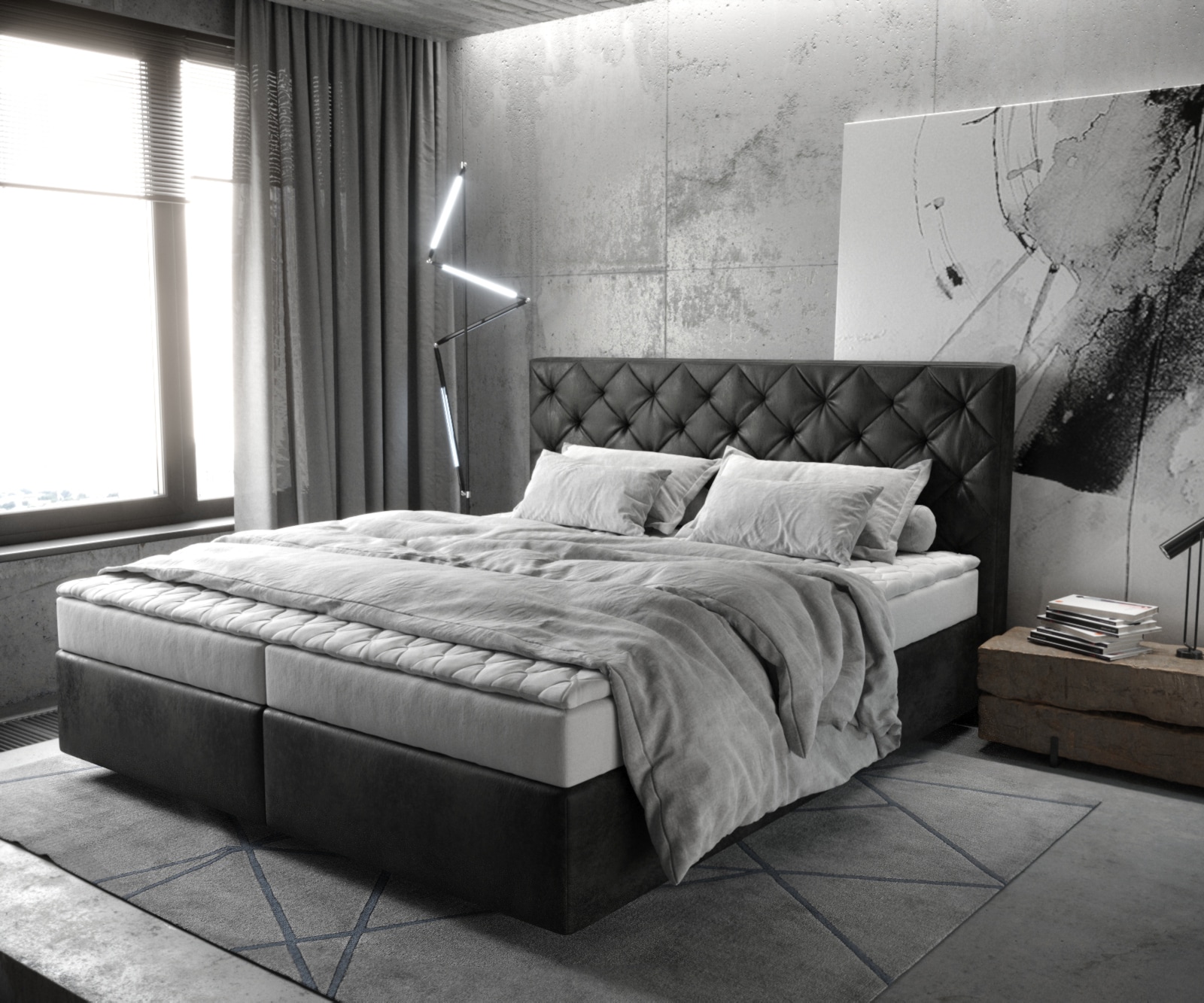 Boxspringbett Dream-Great 180x200 cm Mikrofaser Anthrazit Vintage mit Matratze und Topper Boxspringbett Dream-Great 180x200 cm Mikrofaser Anthrazit Vintage mit Matratze und Topper