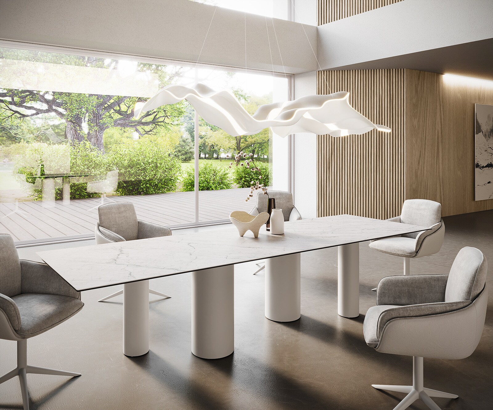 Esstisch Edge 300x100 Keramik Laminam®Statuarietto Weiß Pilier Metall Weiß günstig online kaufen