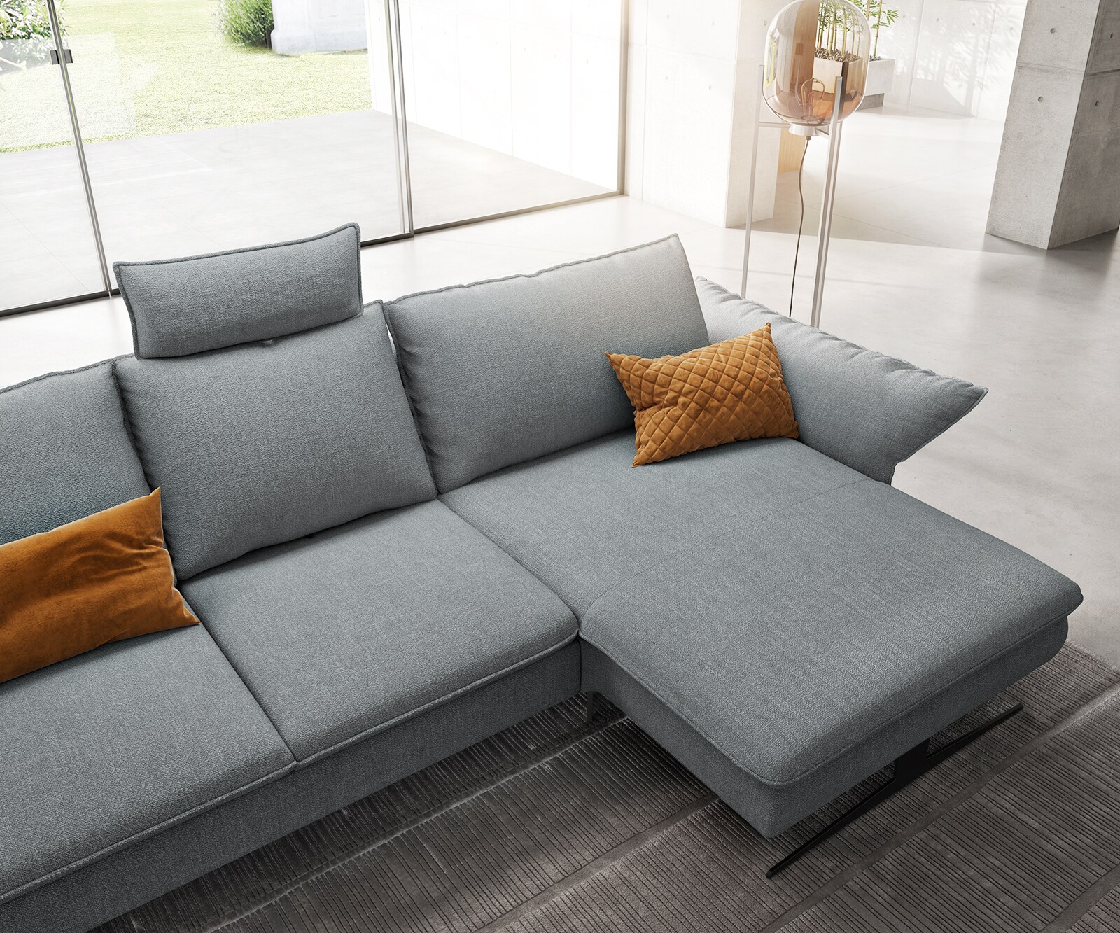 Ecksofa Nerio 300 x 190 cm Flachgewebe Pastellblau Recamiere rechts 4