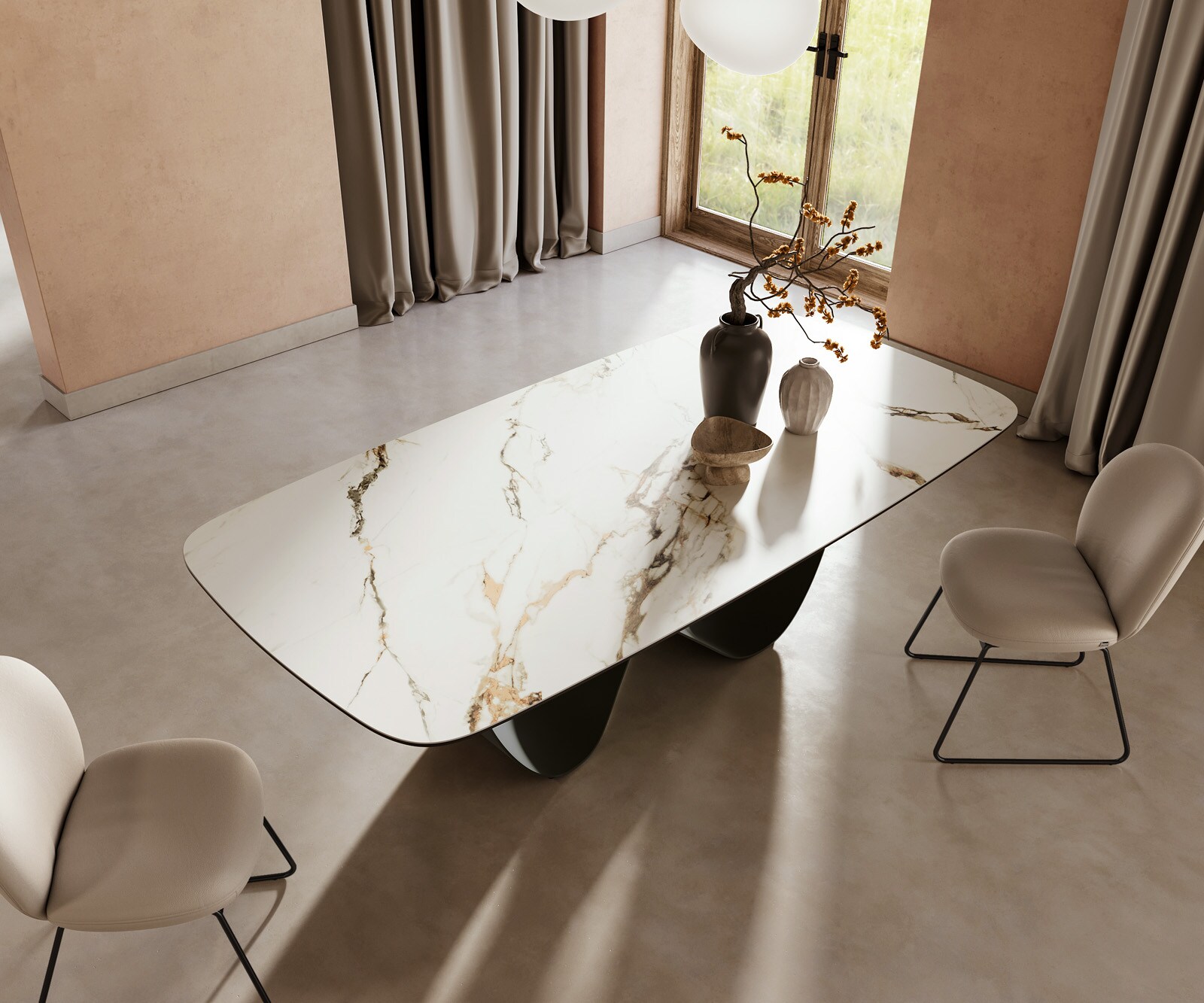 Esstisch Edge Boot 240x120cm Keramik Calacatta Luxe Weiß-Gold-Grau Infinity Metall Schwarz 4