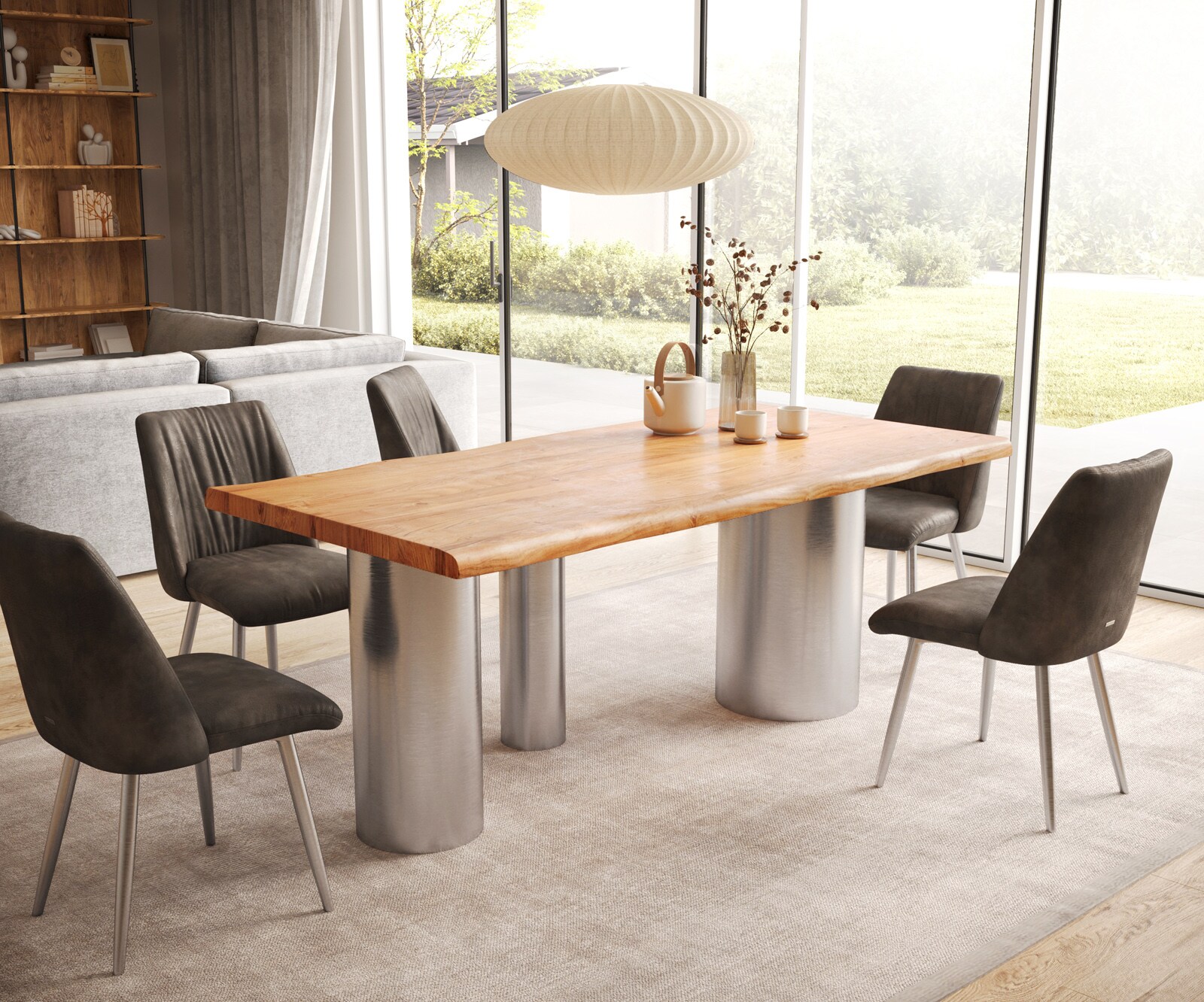 Esstisch Edge 200x100 XL Akazie Natur Troa Edelstahl gebürstet Live-Edge 5