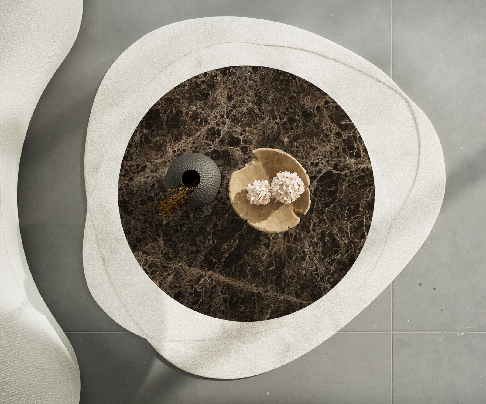 Couchtisch Edge Rund 100x100 cm Keramik Laminam® Emperador Extra Lucidato Dunkelbraun Sarity Edelstahl gebürstet 4