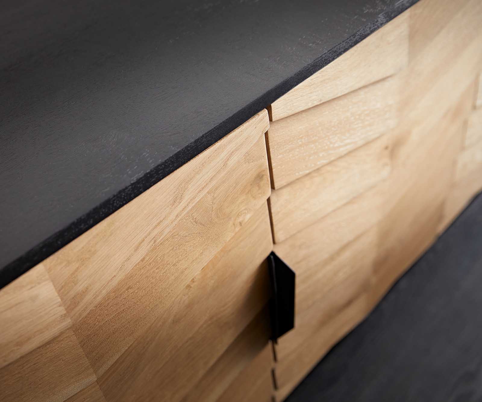 Sideboard Muvi 175 cm Eiche Natur Mango Schwarz Metall Schwarz 4 Türen 2