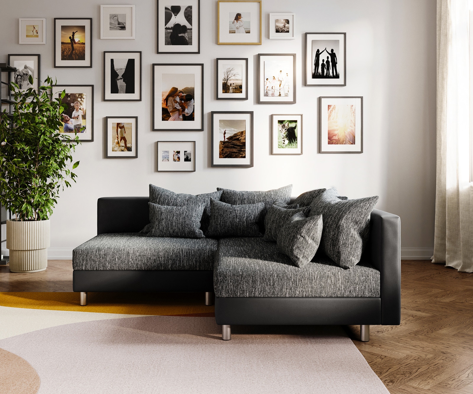 Ecksofa Clovis Schwarz Ottomane Rechts Modulsofa erweiterbar 1