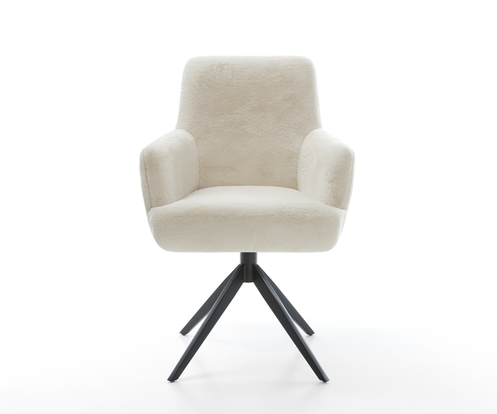 Drehstuhl Heira-Flex mit Armlehnen Plüsch Creme-Weiß Kreuzgestell breit Schwarz 360° drehbar Wippfunktion Taschenfederkern 2