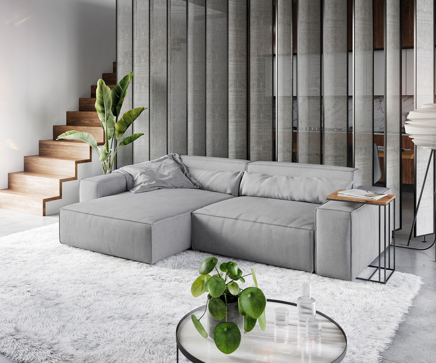 Ecksofa Sirpio XL 270x170 cm Mikrofaser Grau Recamiere variabel 1