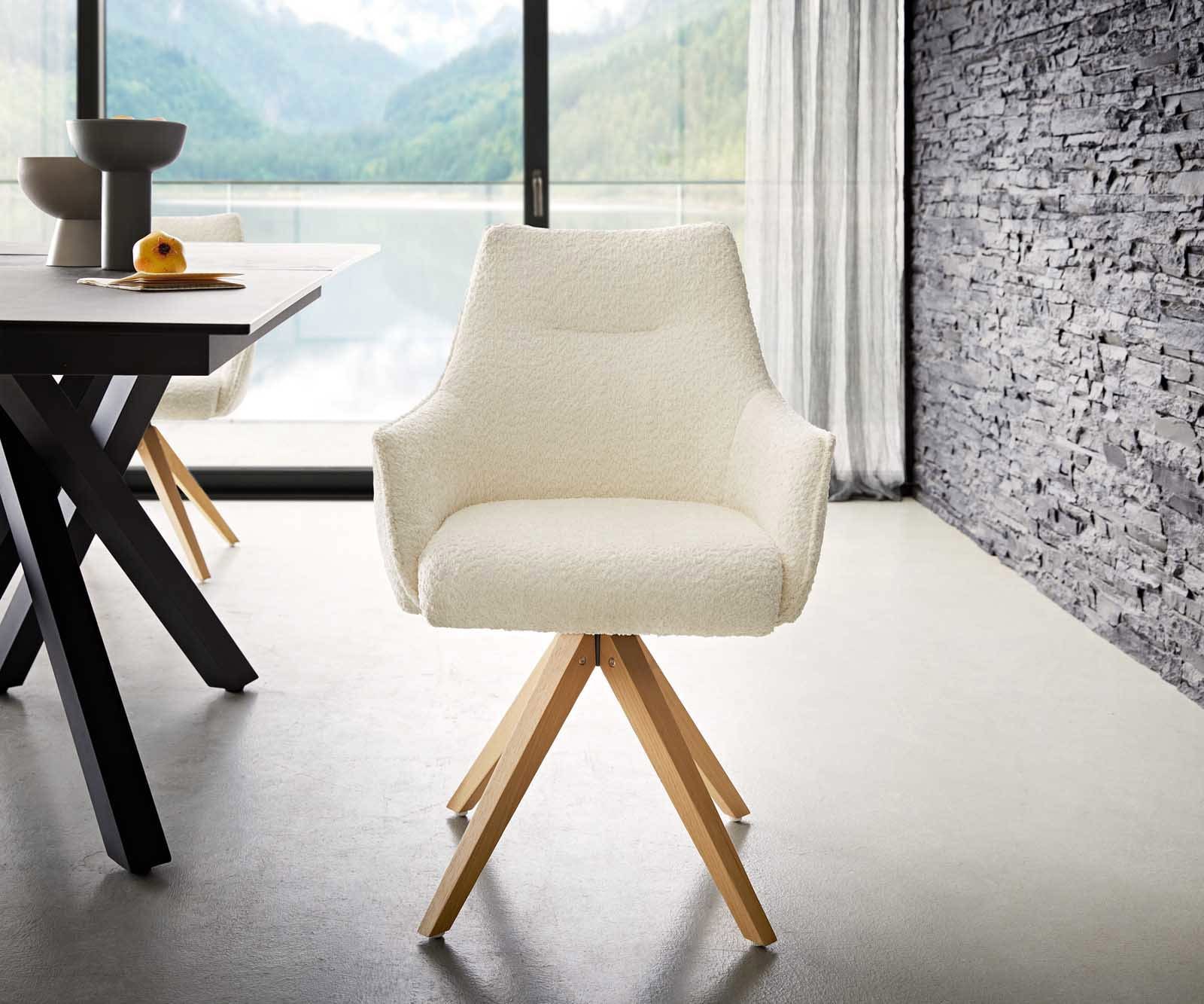 Drehstuhl Alja-Flex mit Armlehnen Bouclé Weiß Holzgestell kantig Natur 180° drehbar Taschenfederkern 1 Drehstuhl Alja-Flex mit Armlehnen Bouclé Weiß Holzgestell kantig Natur 180° drehbar Taschenfederkern 1