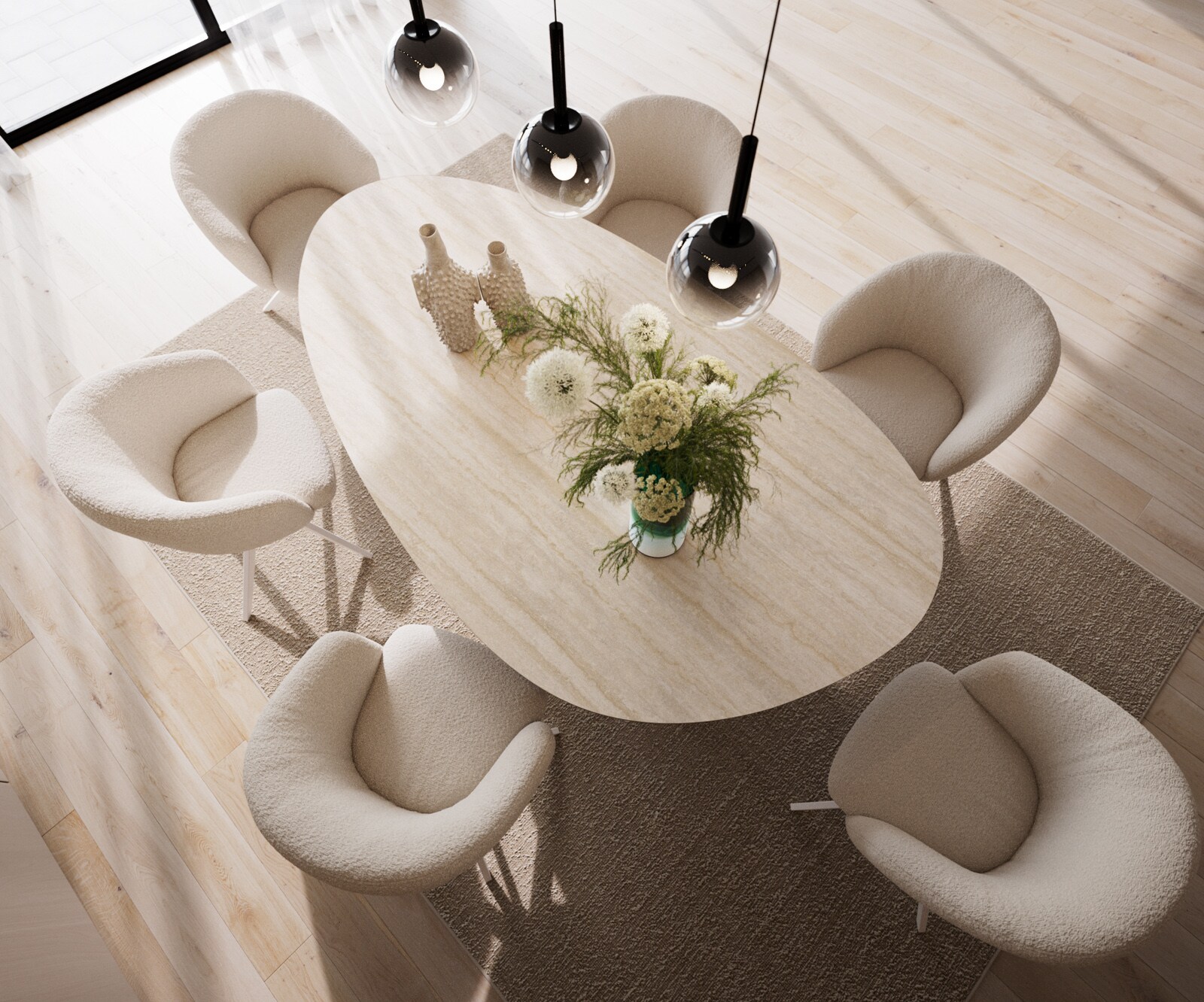 Esstisch Edge Oval 220x120 Keramik Laminam®Travertino Bianco Creme-Weiß​ Zenthara kantig Metall Weiß 3