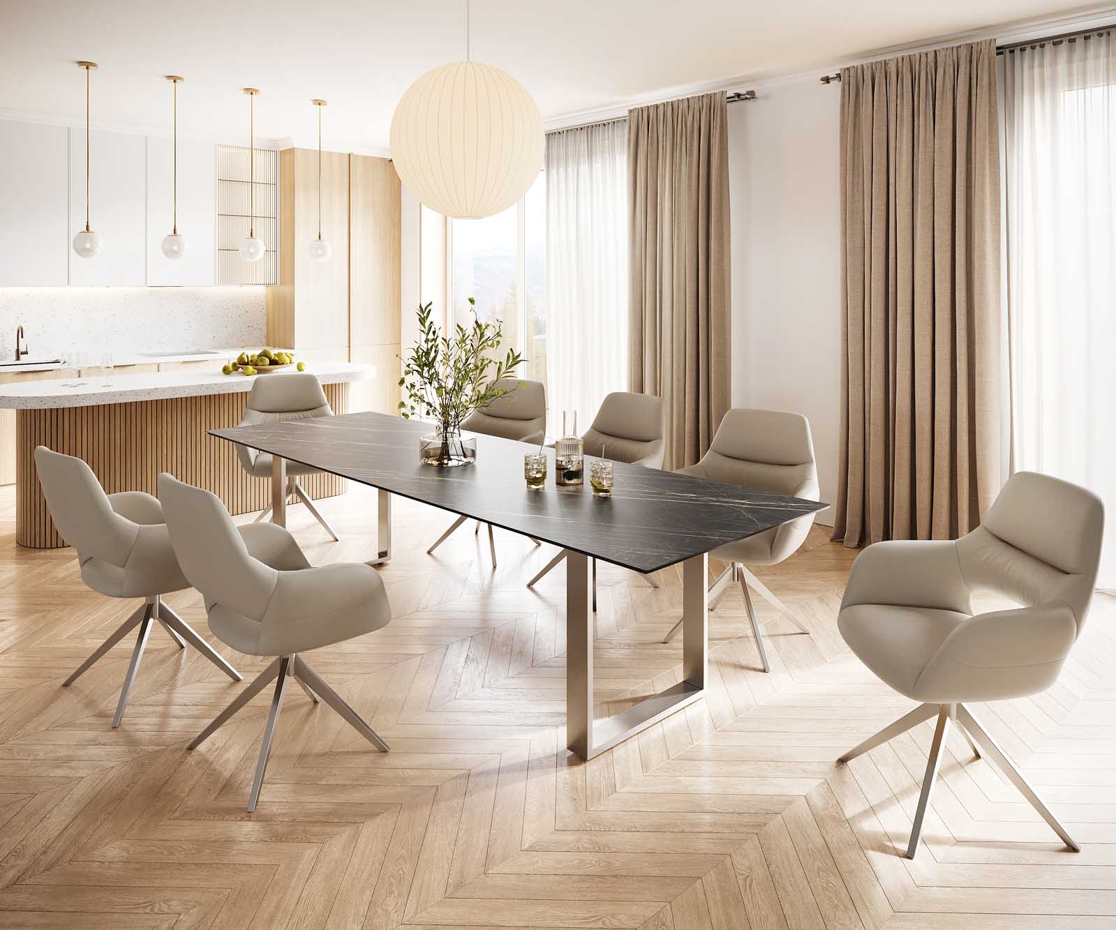Esstisch Edge 300x100 Keramik Laminam® Noir Desir Braun Edelstahl Schmal 5