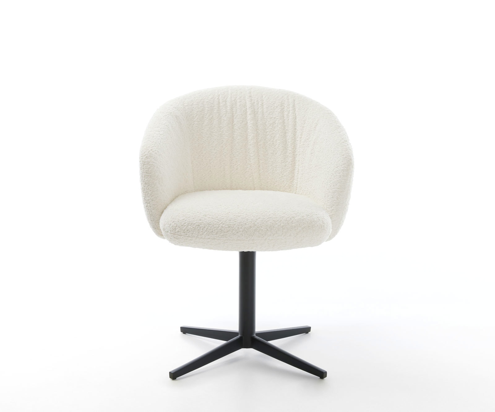 Drehstuhl Caja-Flex mit Armlehnen Bouclé Weiß Fußkreuz Schwarz 360° drehbar Taschenfederkern 2