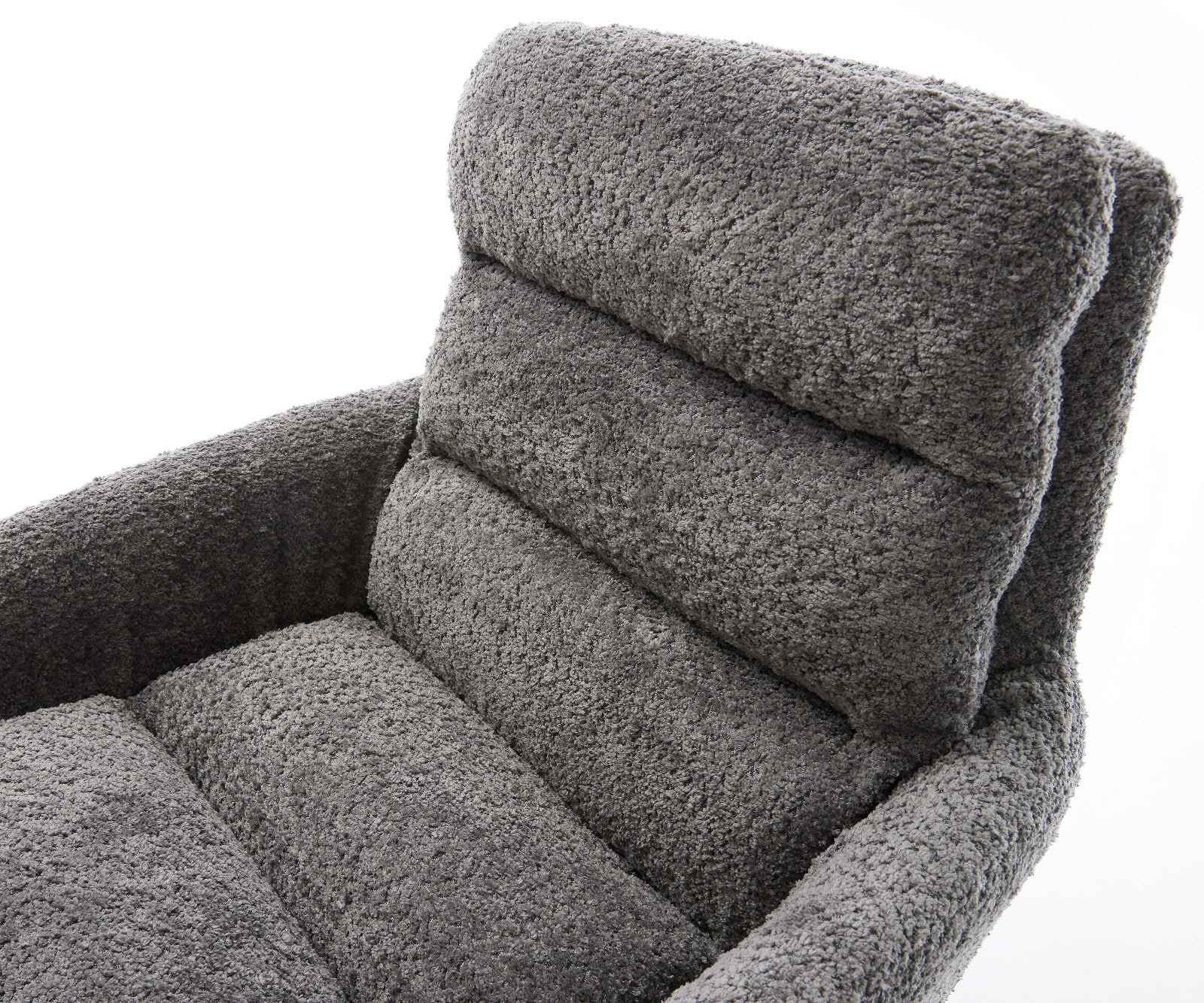 Drehstuhl Abelia-Flex mit Armlehnen Bouclé Grau Kreuzgestell breit Edelstahl 360° drehbar Wippfunktion 3