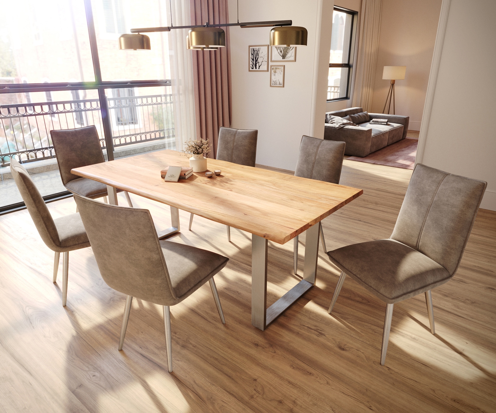 Esszimmerstuhl Lelio-Flex Mikrofaser Taupe Vintage 4-Fuß konisch Edelstahl Taschenfederkern 3 Esszimmerstuhl Lelio-Flex Mikrofaser Taupe Vintage 4-Fuß konisch Edelstahl Taschenfederkern 3