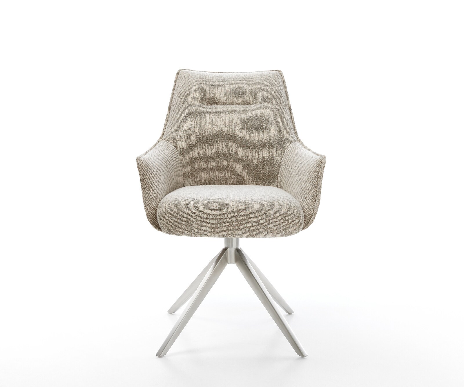 Drehstuhl Alja-Flex mit Armlehnen Webstoff Soft Beige Kreuzgestell breit Edelstahl 360° drehbar Taschenfederkern 1