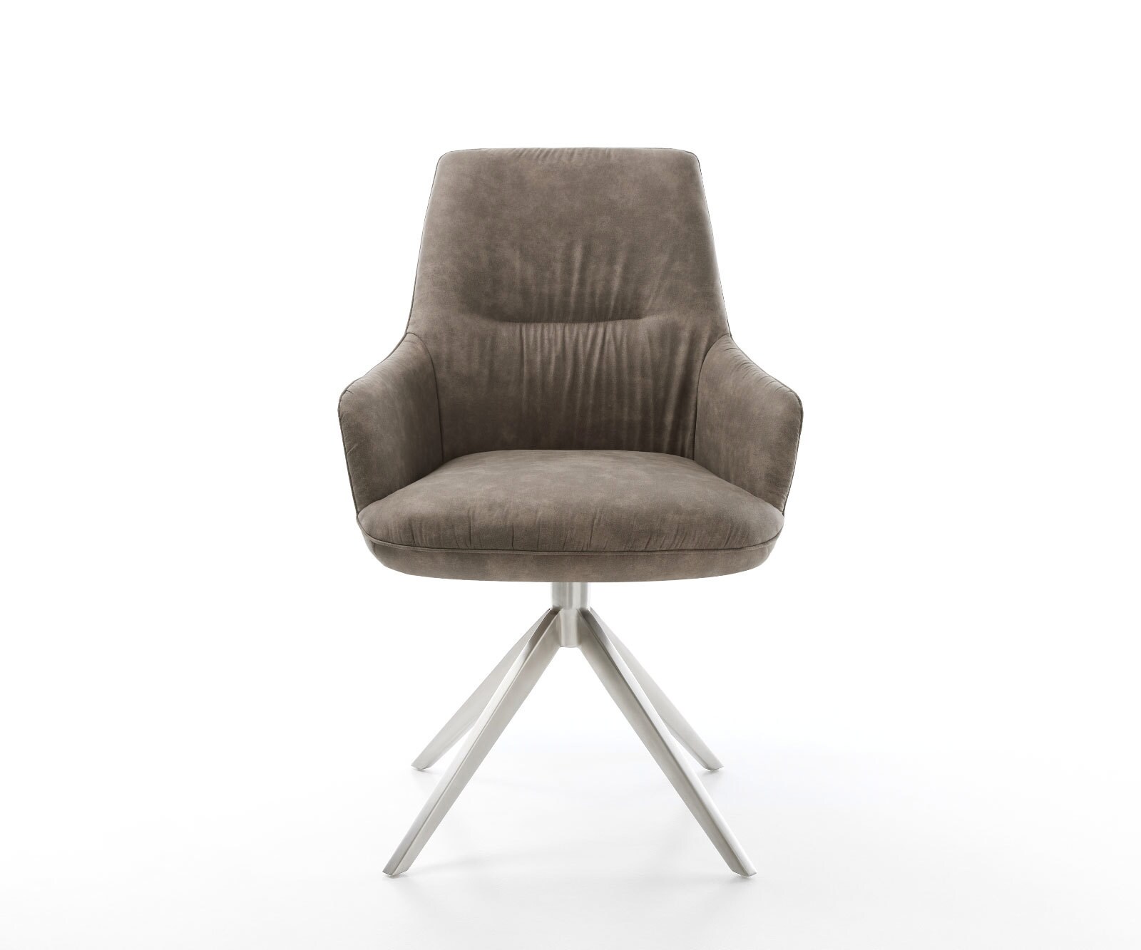 Drehstuhl Zelia-Flex mit Armlehnen Mikrofaser Taupe Vintage Kreuzgestell breit Edelstahl 360° drehbar Wippfunktion Taschenfederkern 1