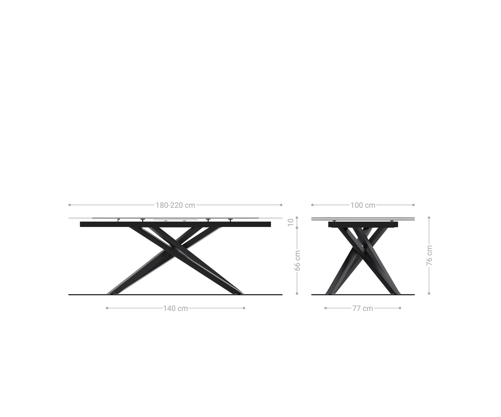 Esstisch Edge 180/220x90cm Glas Antique-braun Kreuzgestell Rechteck Schwarz Ausziehbar 6