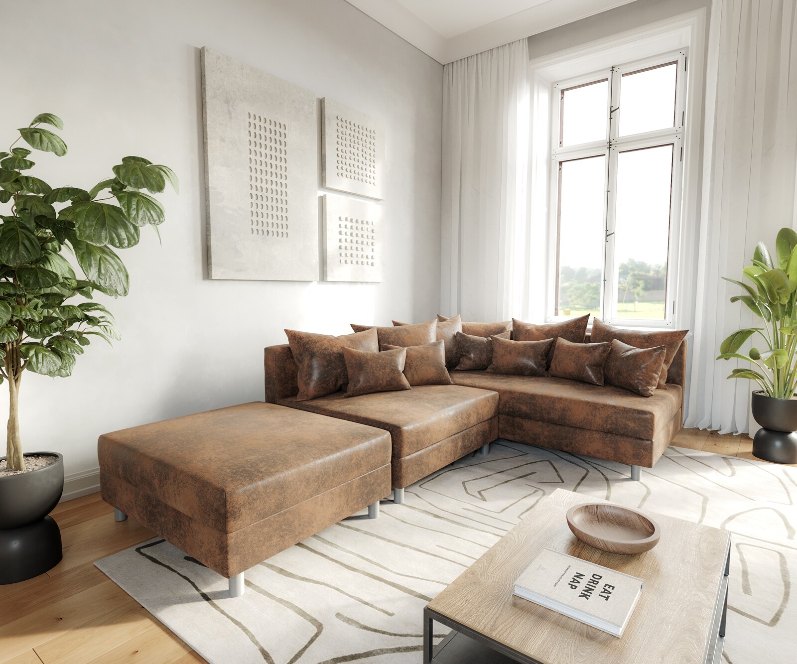 Ecksofa Clovis Braun Antik Optik Modular Hocker Ottomane Rechts 4