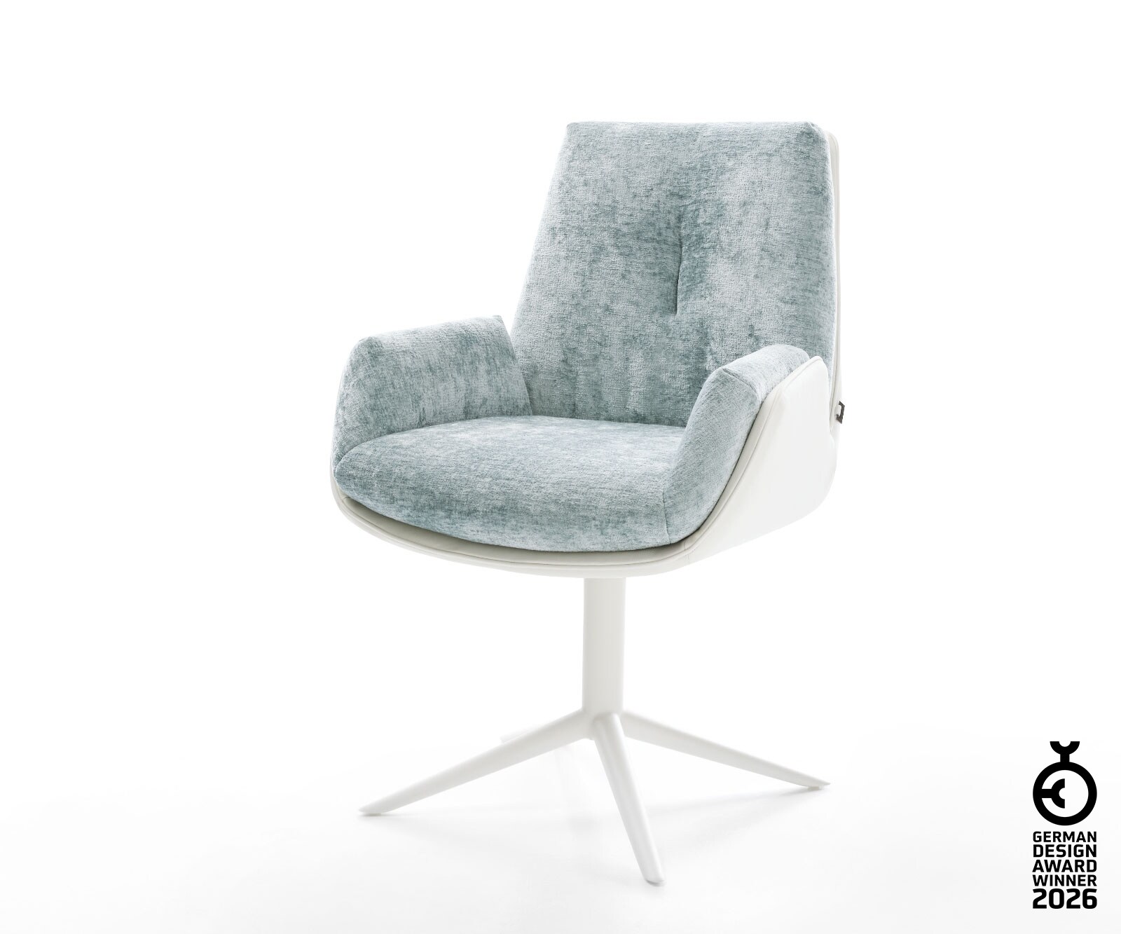 Drehstuhl Clea-Flex Materialmix Echtleder Weiß-Pastellblau Fußkreuz Weiß 36 günstig online kaufen