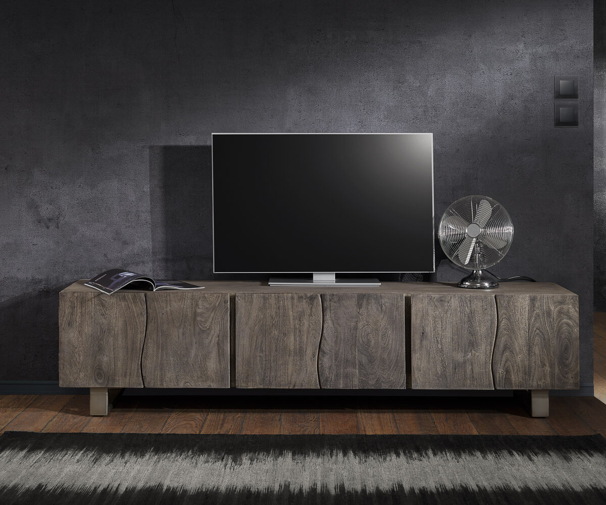 Fernsehtisch Live-Edge 220 cm 6 Türen Baumkante Lowboard	 2