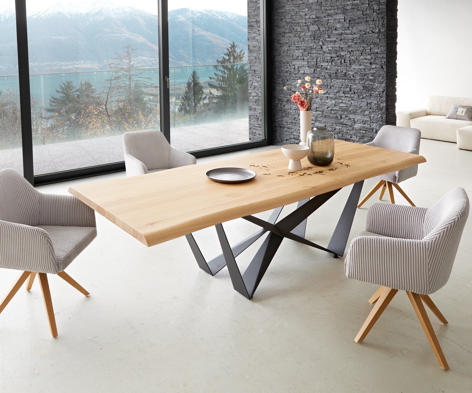 Esstisch Edge 260x100 Eiche Natur Spider Flachstahl Schwarz Live-Edge 7