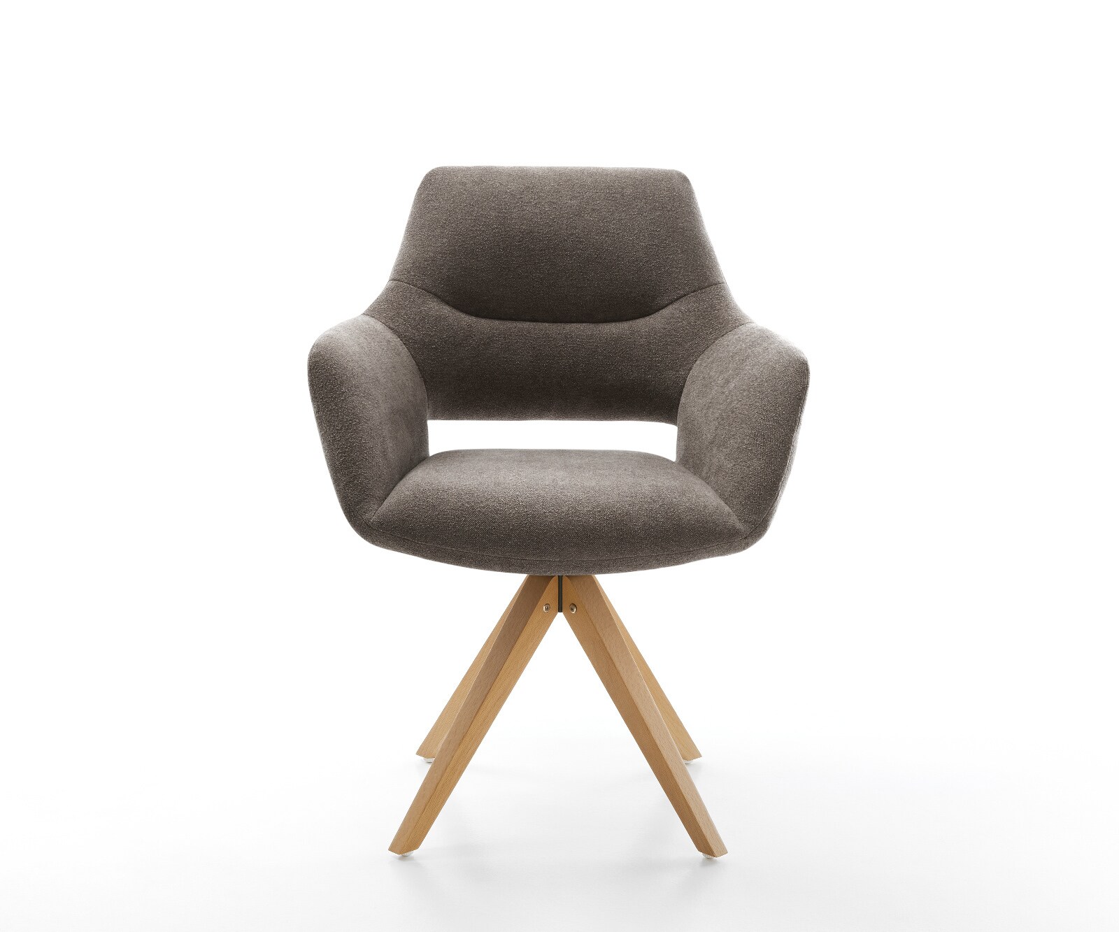 Drehstuhl Yago-Flex mit Armlehnen Strukturstoff Soft Taupe Holzgestell kantig Natur 180° drehbar Taschenfederkern 1
